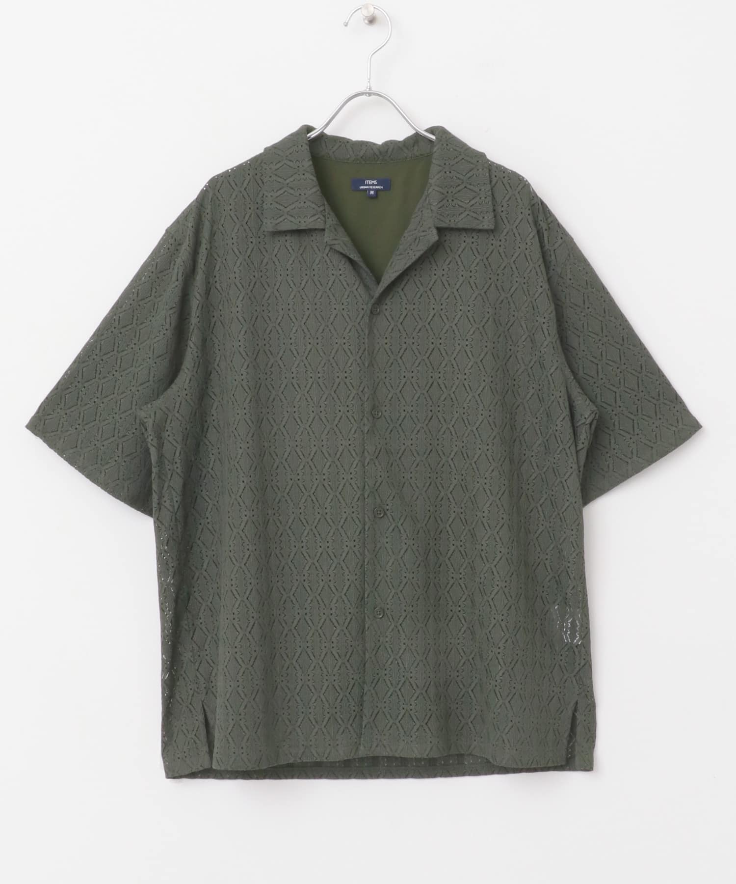 ジオメレースオープンカラー半袖シャツ KHK M