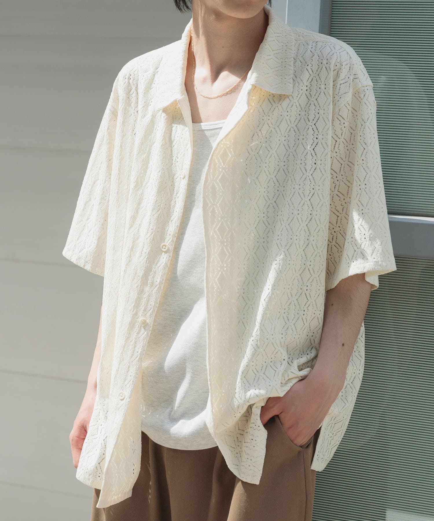 ジオメレースオープンカラー半袖シャツ