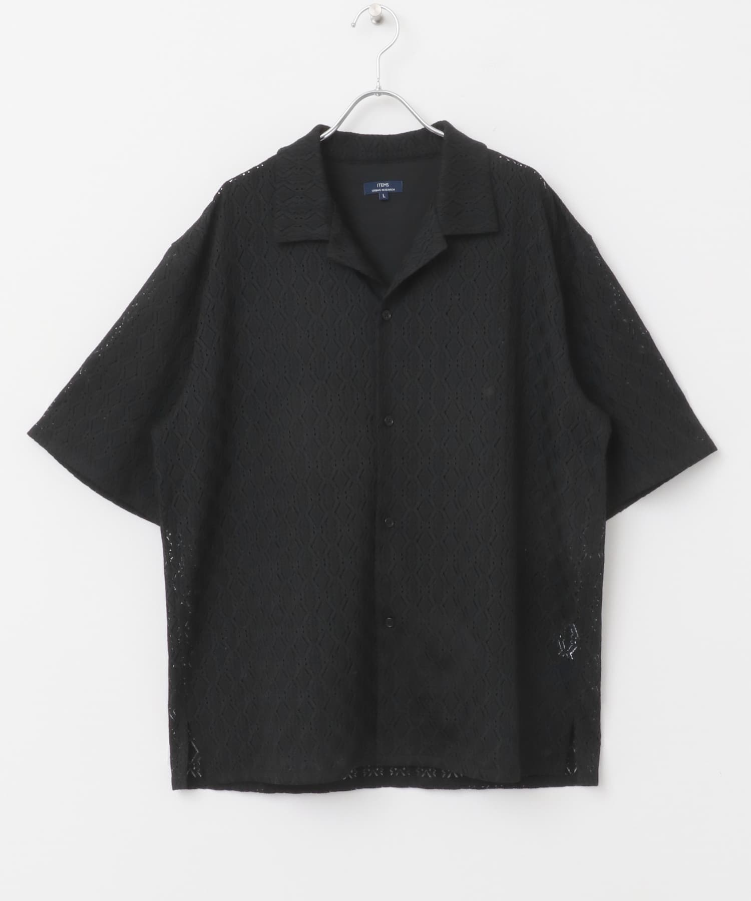 ジオメレースオープンカラー半袖シャツ BLK M