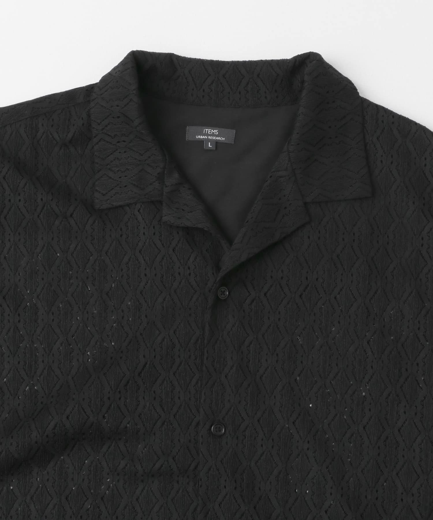 ジオメレースオープンカラー半袖シャツ BLK M