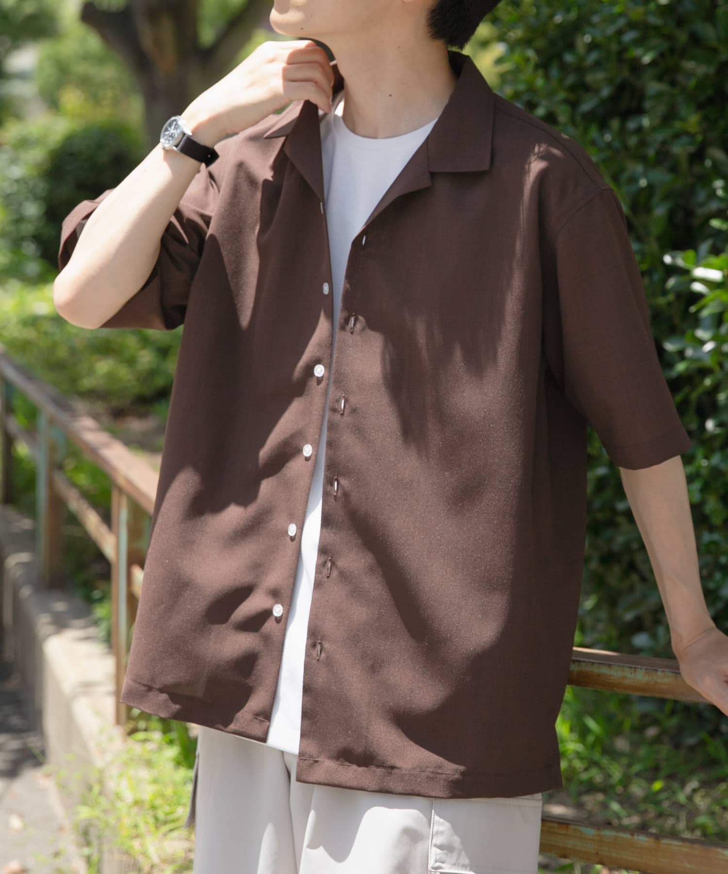 リネンタッチオープンカラーシアーシャツ