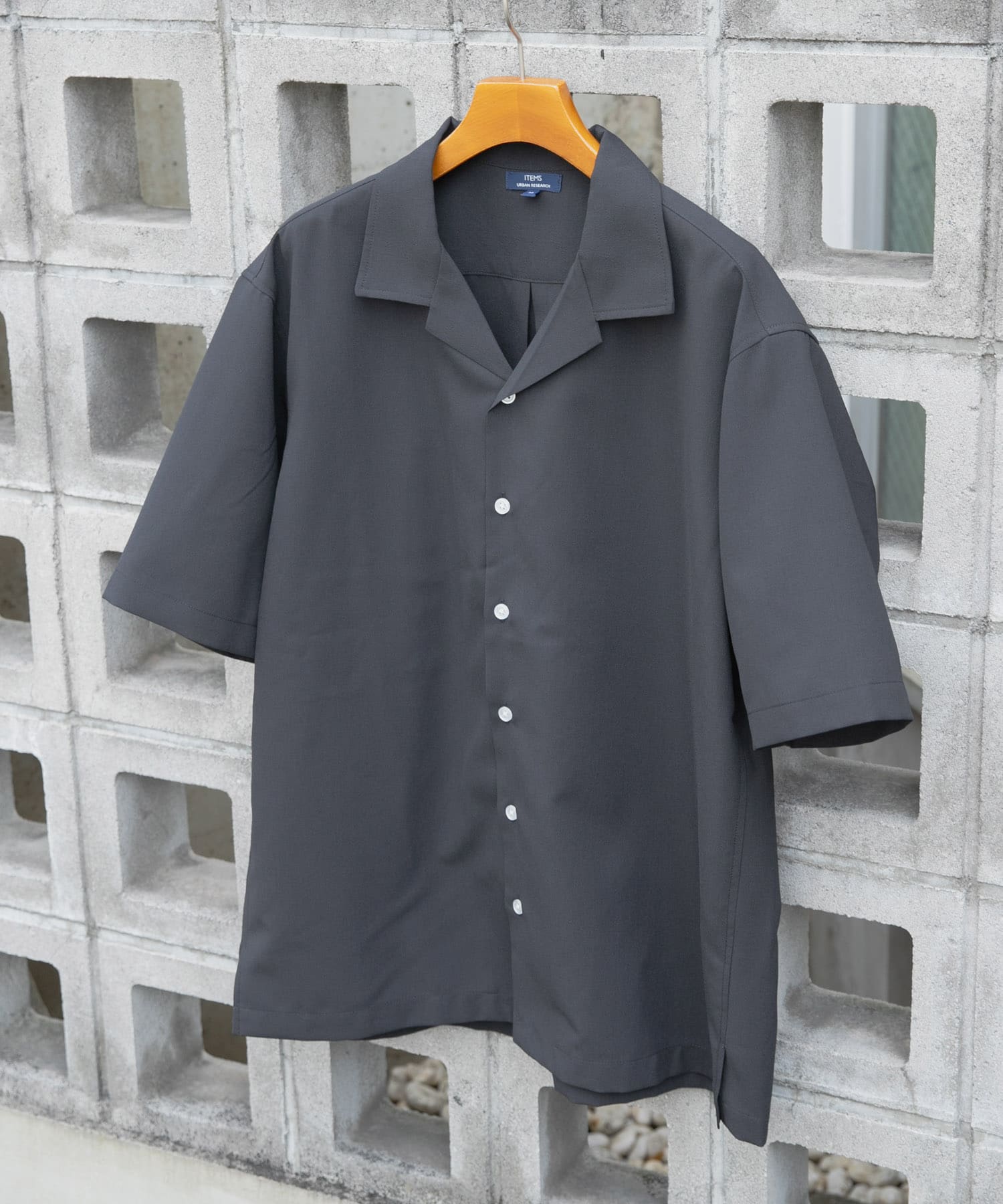 リネンタッチオープンカラーシアーシャツ BLK M