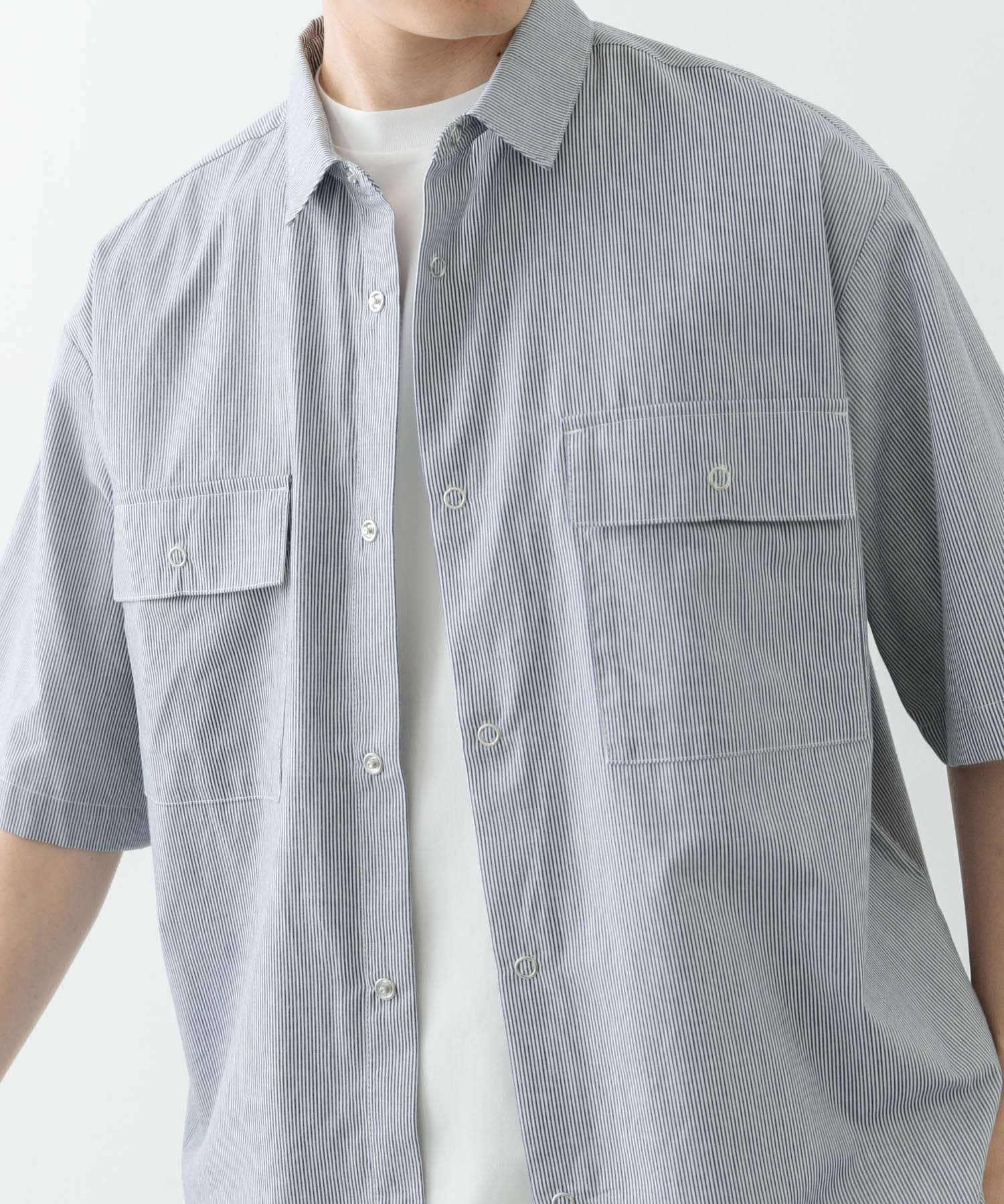 ストライプリングドットボタン半袖シャツ