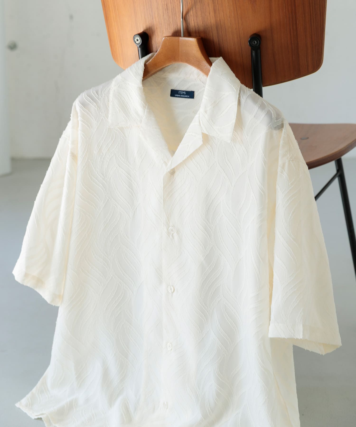 ウェーブカッティングオープンカラーシアーシャツ OFF L