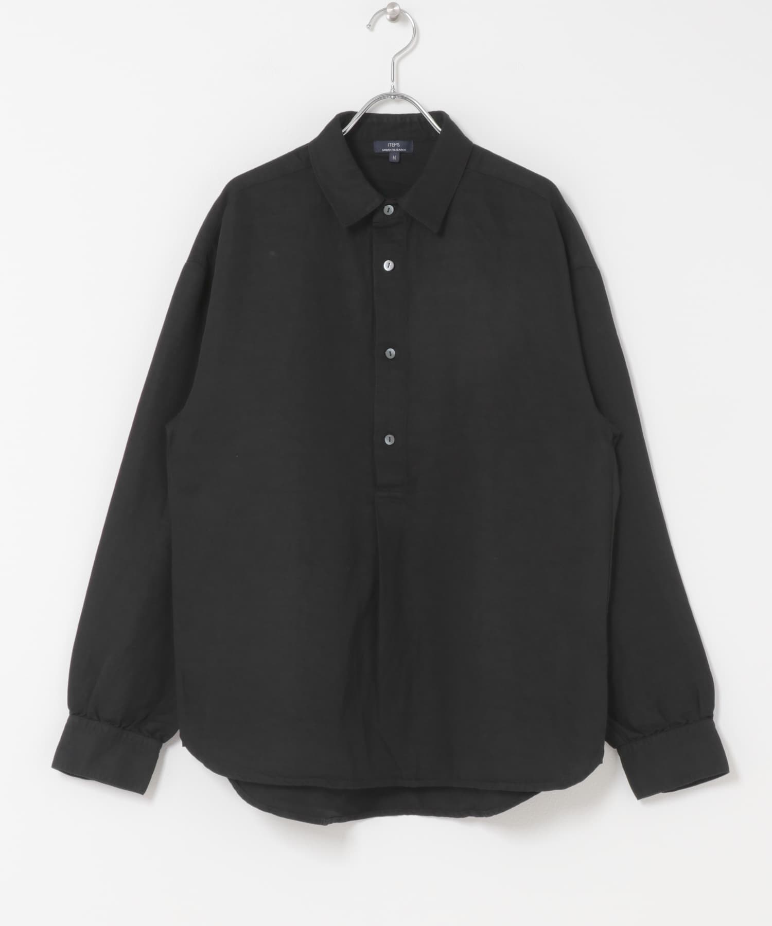 Linen Blend Pullover Shirts BLK M