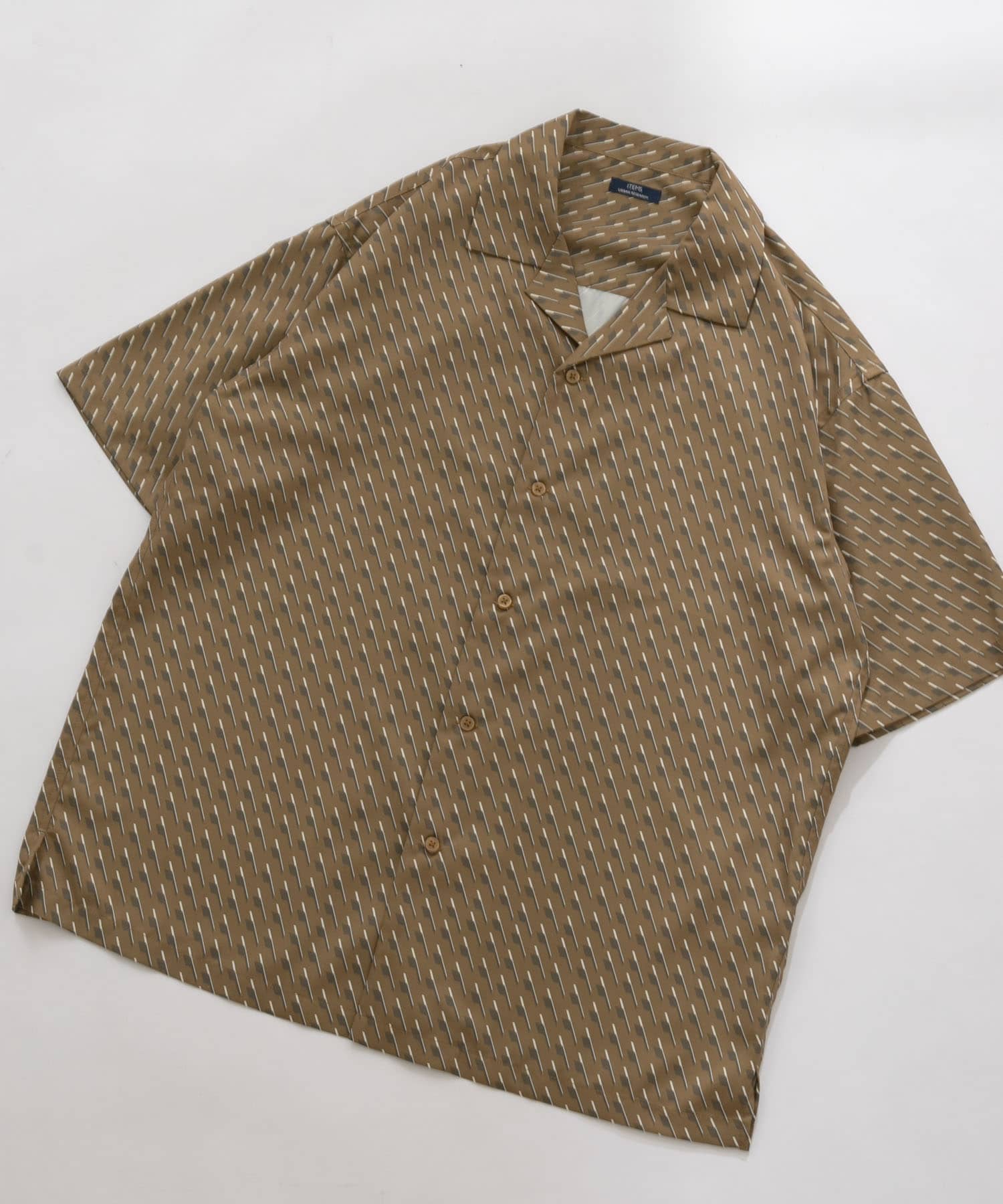 ジオメトリックプリントオープンカラーシャツA BEG L