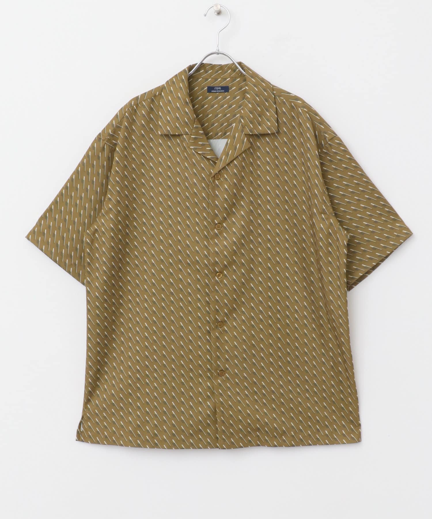 ジオメトリックプリントオープンカラーシャツA(M OFF): トップス