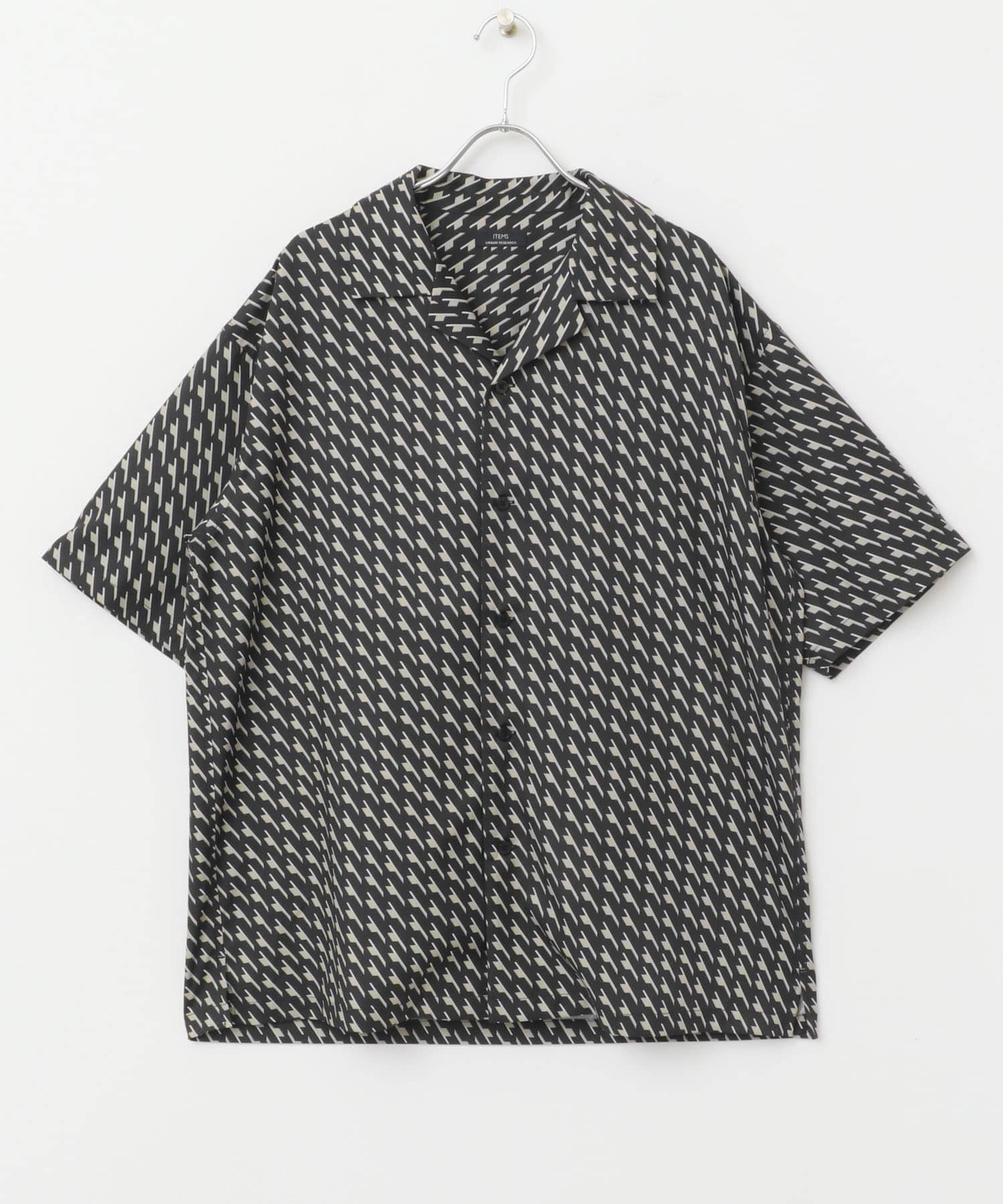 ジオメトリックプリントオープンカラーシャツA NVY M