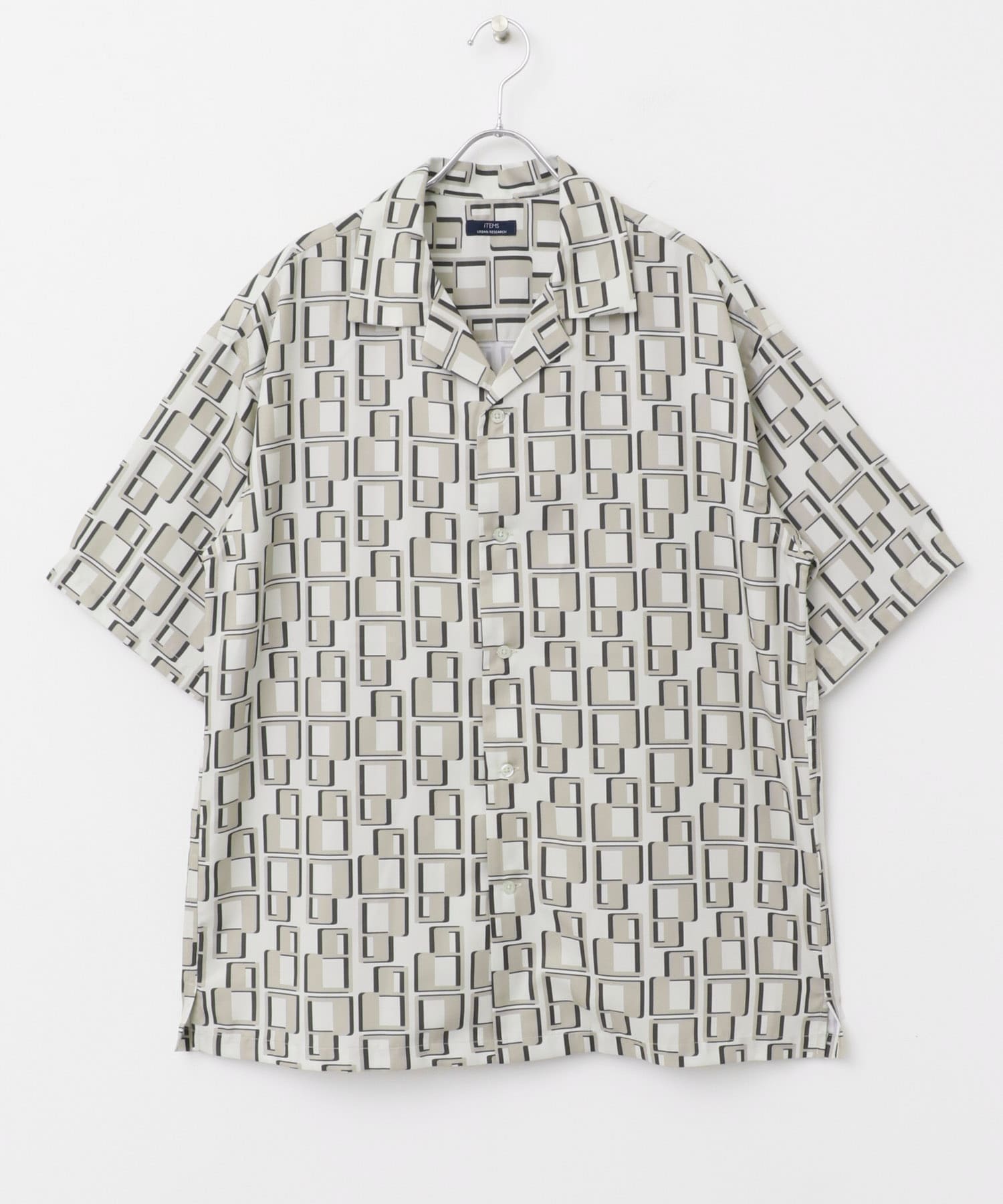 ジオメトリックプリントオープンカラーシャツB BEG M