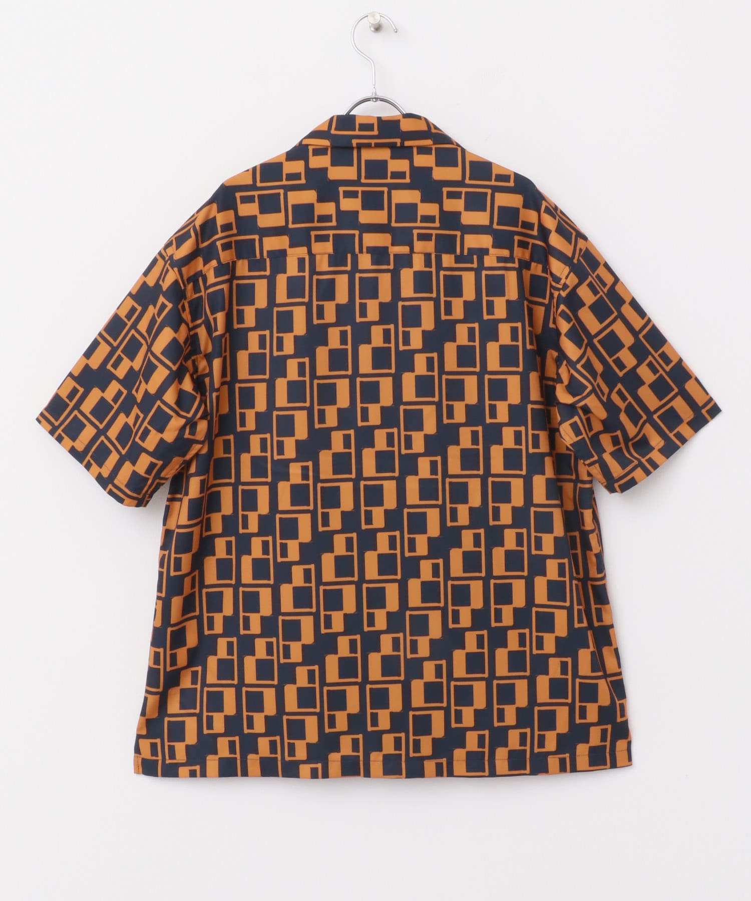 ジオメトリックプリントオープンカラーシャツB NVY M