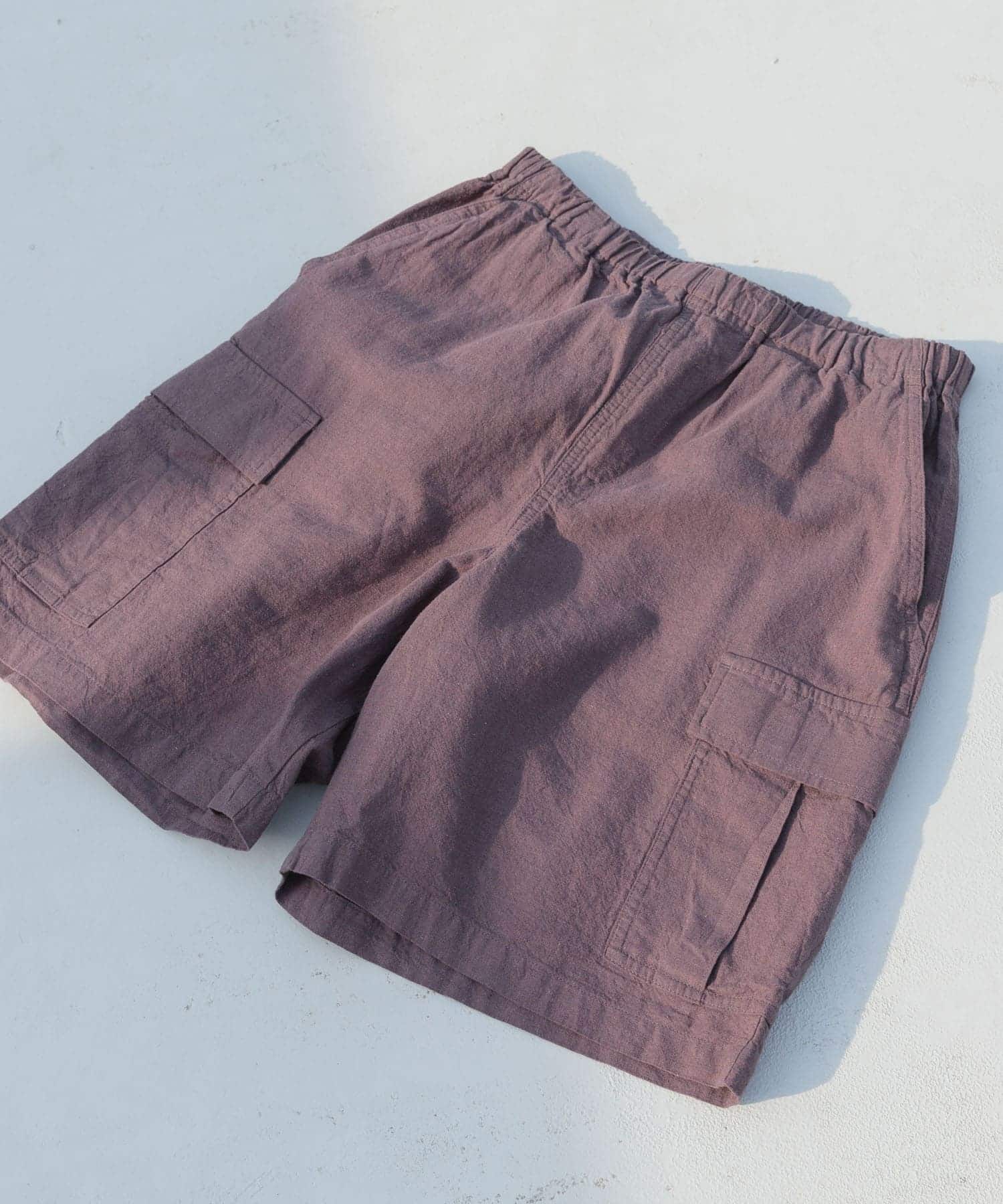 『セットアップ対応』天然素材リネンコットンイージーカーゴショーツ CHA L