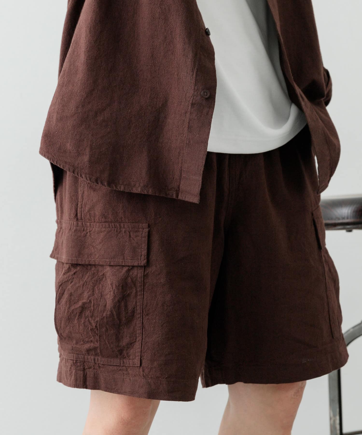 『セットアップ対応』天然素材リネンコットンイージーカーゴショーツ