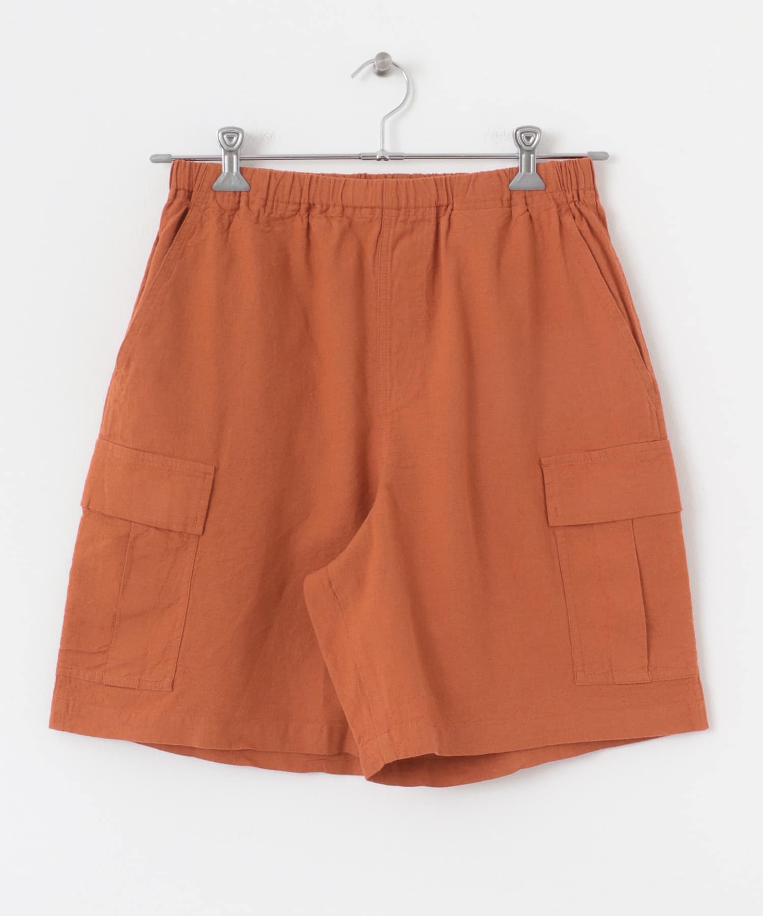 『セットアップ対応』天然素材リネンコットンイージーカーゴショーツ TERRACOTTA M