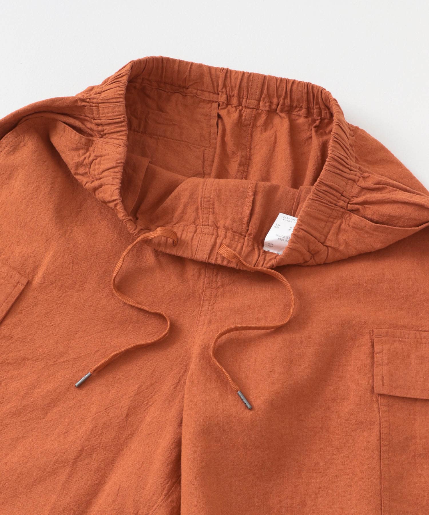 『セットアップ対応』天然素材リネンコットンイージーカーゴショーツ TERRACOTTA M