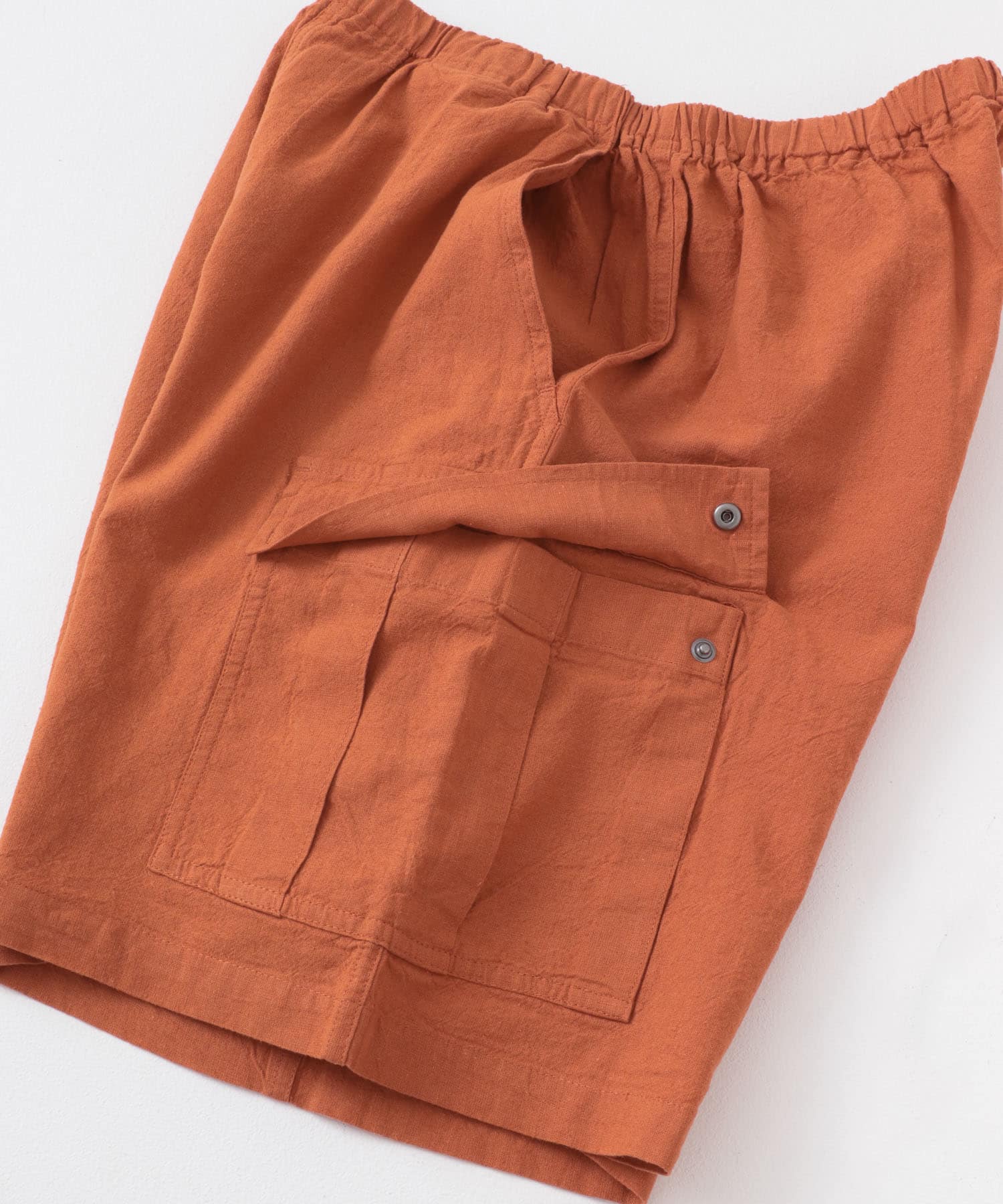 『セットアップ対応』天然素材リネンコットンイージーカーゴショーツ TERRACOTTA M