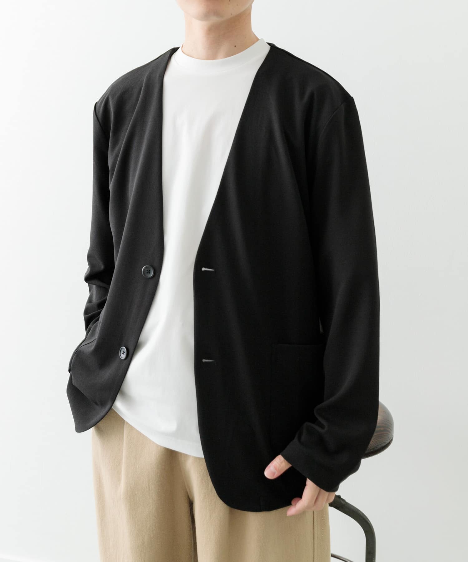 梨地ジャガードノーラペルジャケット