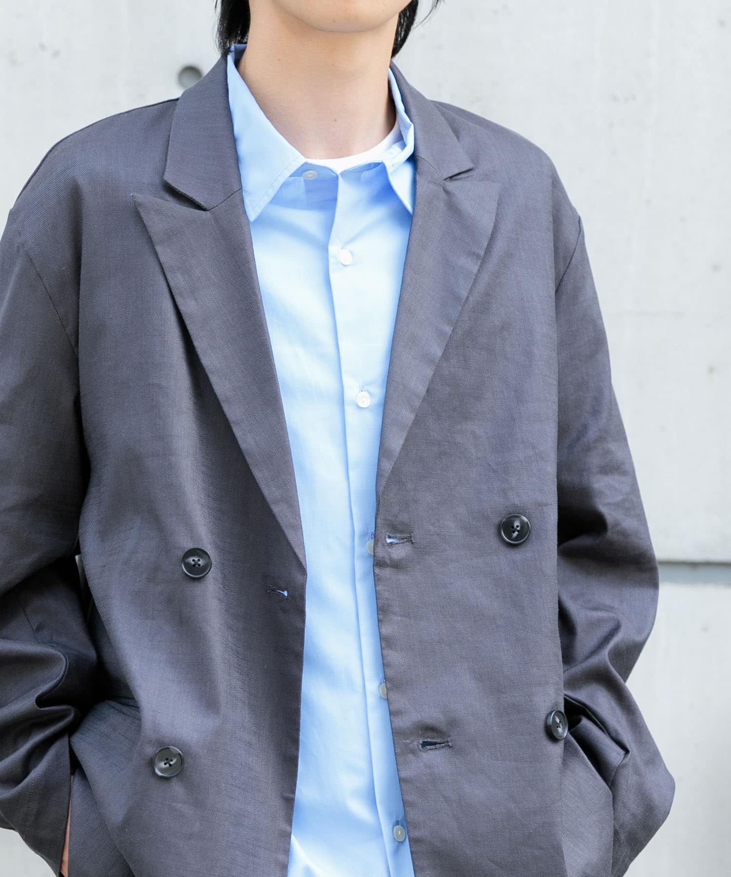 セットアップ対応』Linen Blend Double Jacket(M CHA): アウター