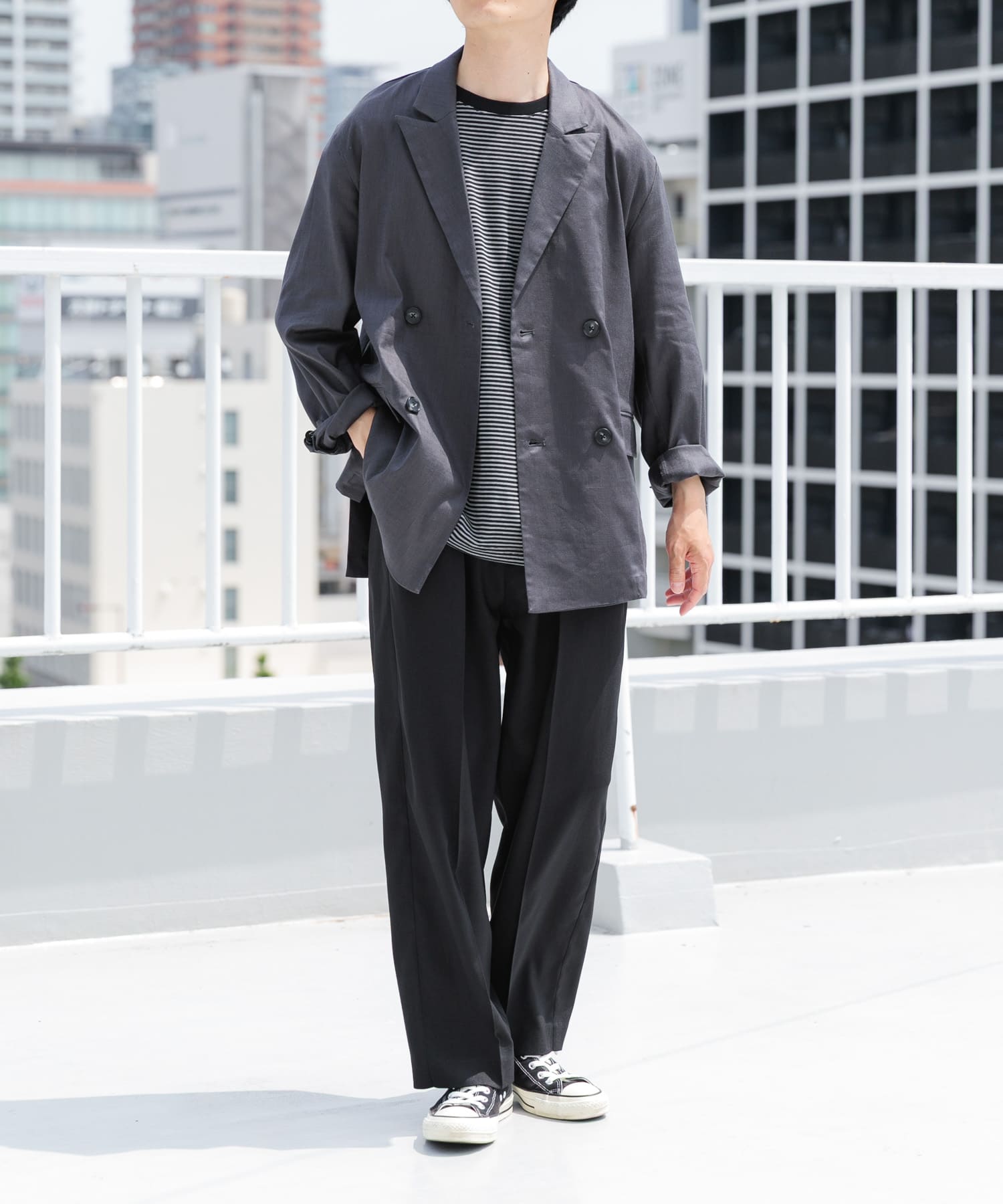 セットアップ対応』Linen Blend Double Jacket(M CHA): アウター