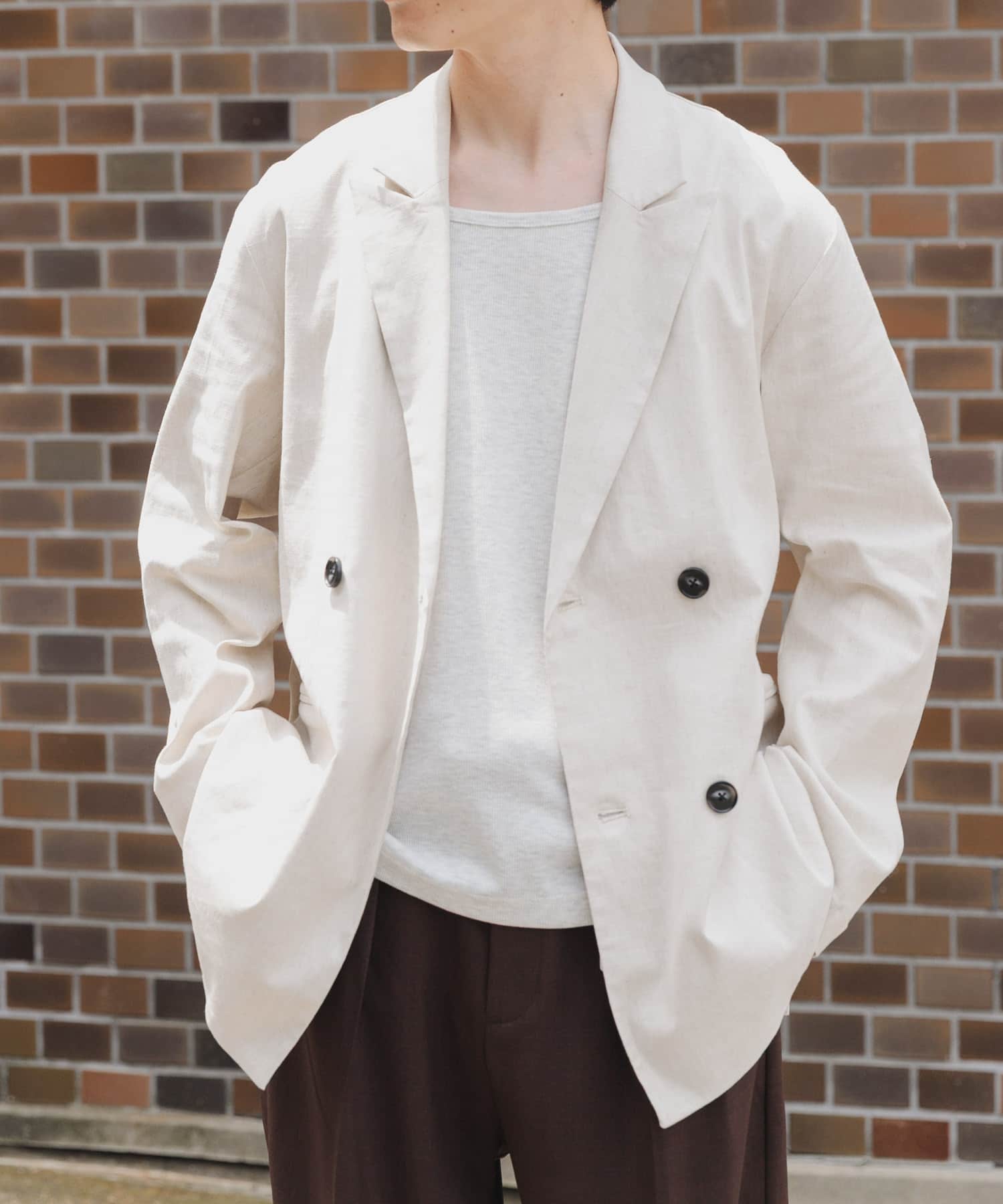 『セットアップ対応』Linen Blend Double Jacket