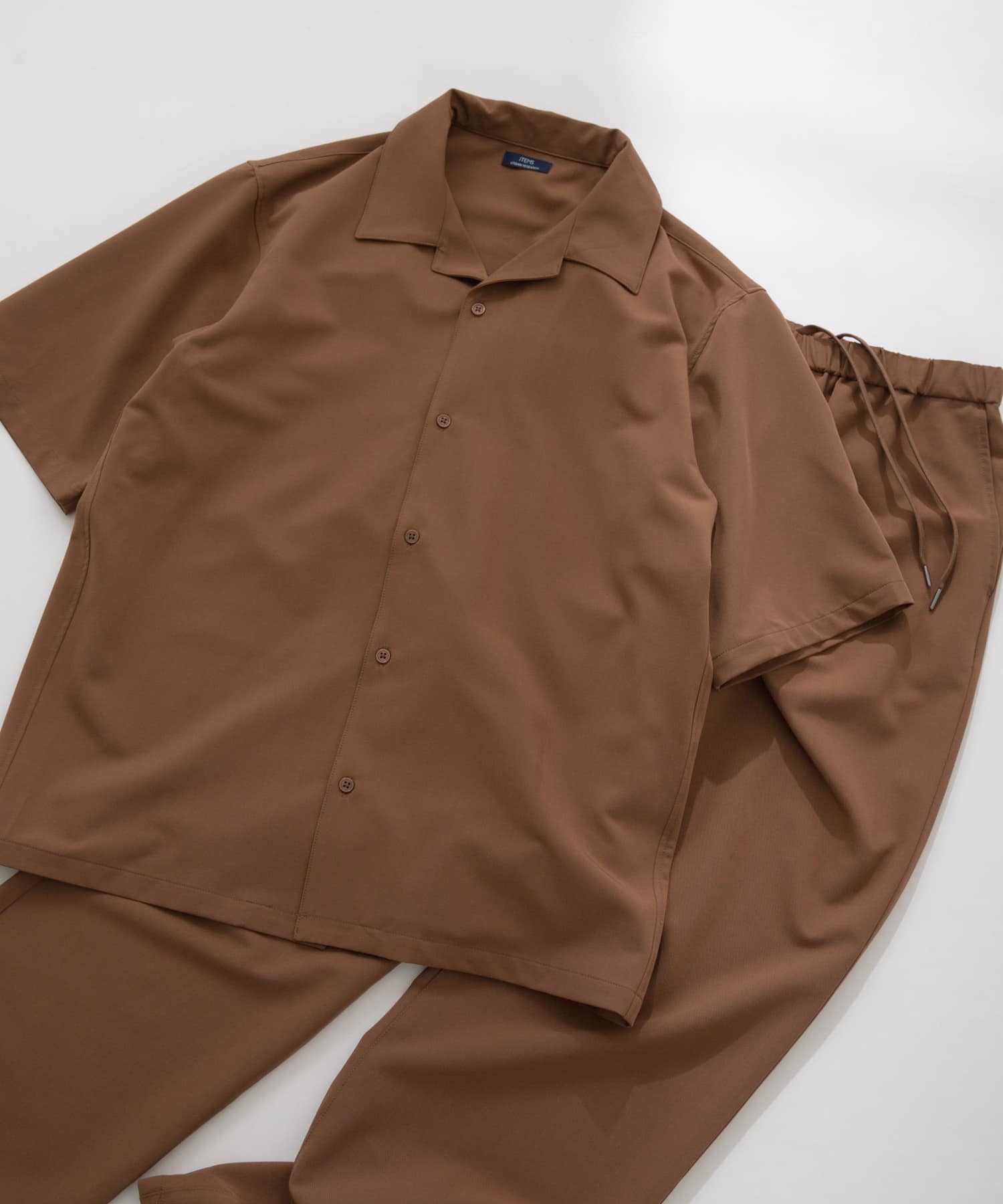 TRオープンカラーシャツ+パンツSET BRN M