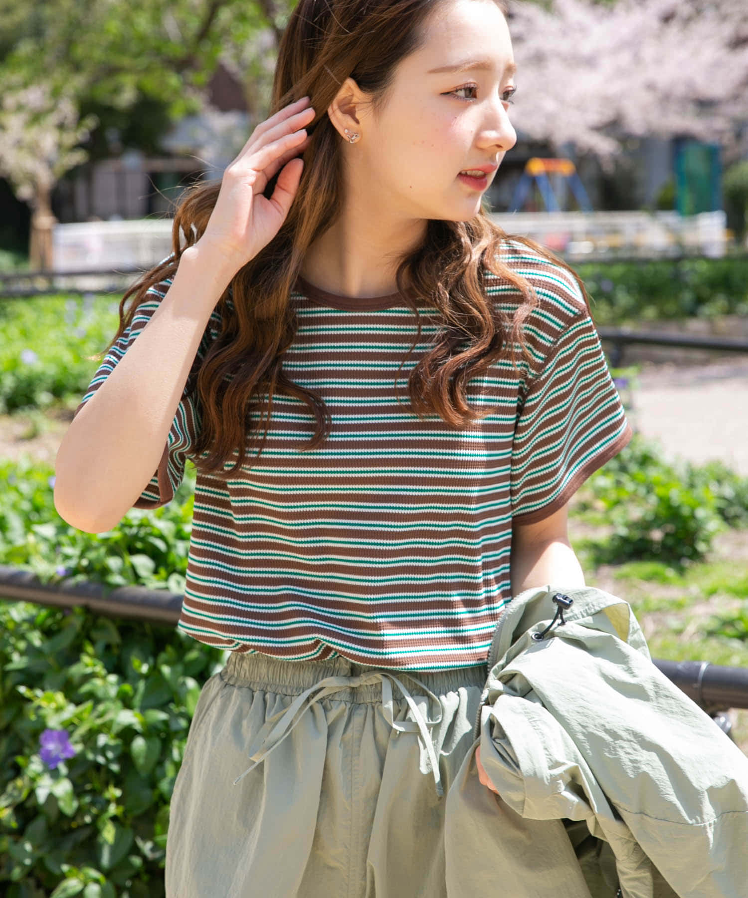 ハニカムワッフルボーダーTシャツ