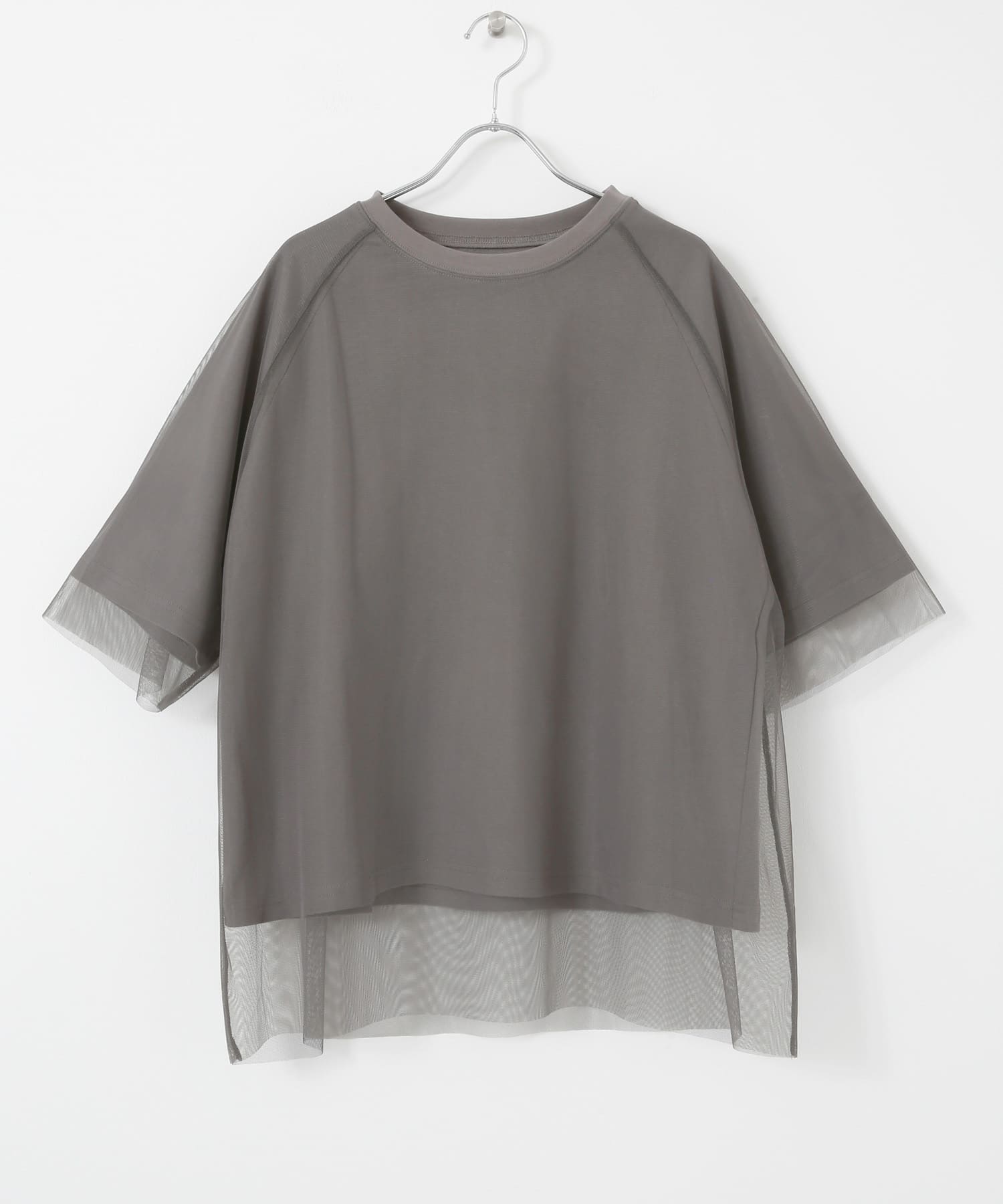 チュールレイヤードハンソデTシャツ CHA FREE