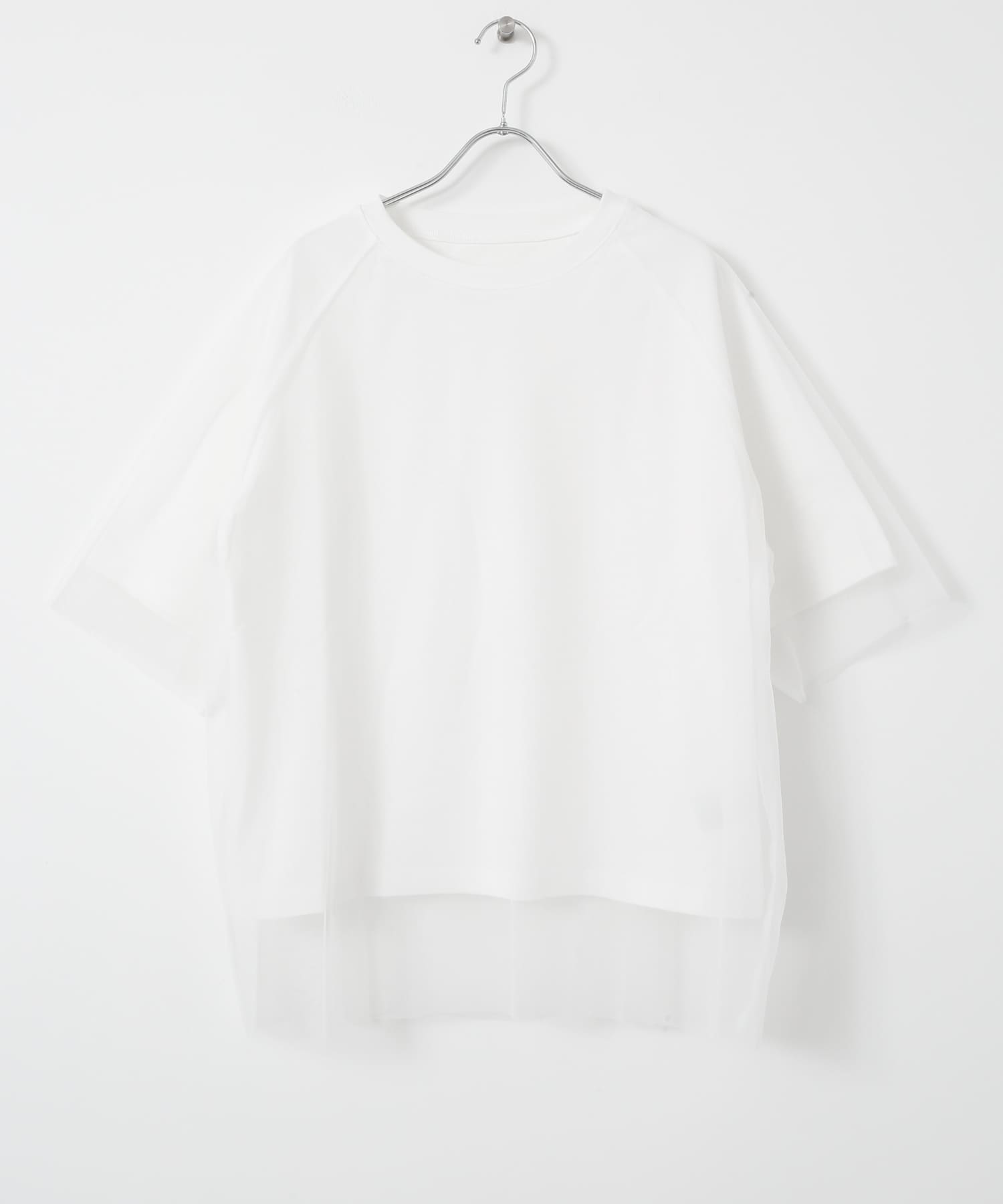 チュールレイヤードハンソデTシャツ WHT FREE