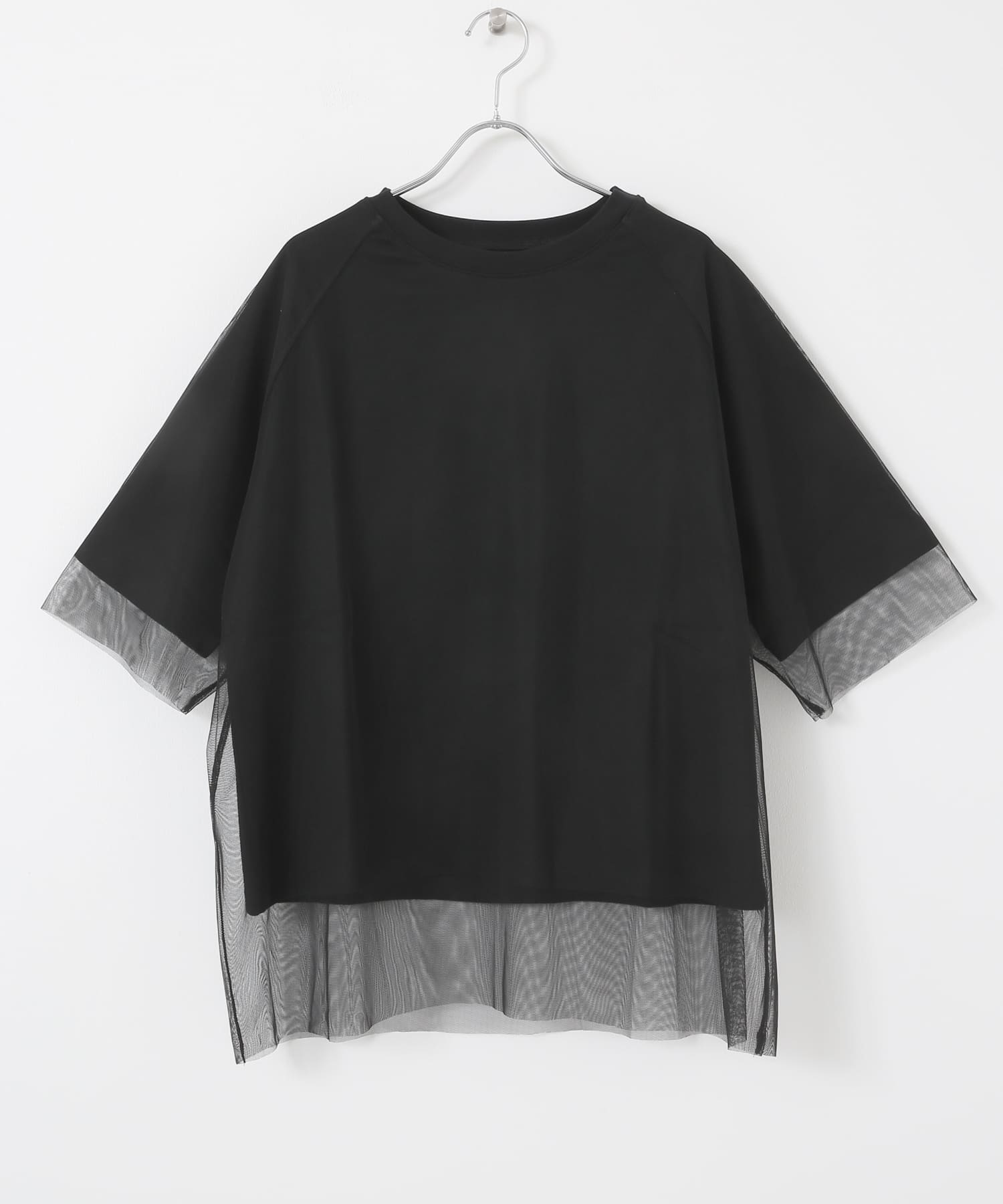 チュールレイヤードハンソデTシャツ BLK FREE