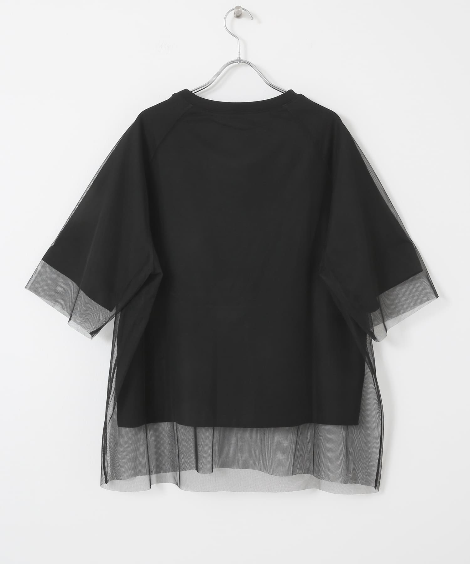 チュールレイヤードハンソデTシャツ BLK FREE