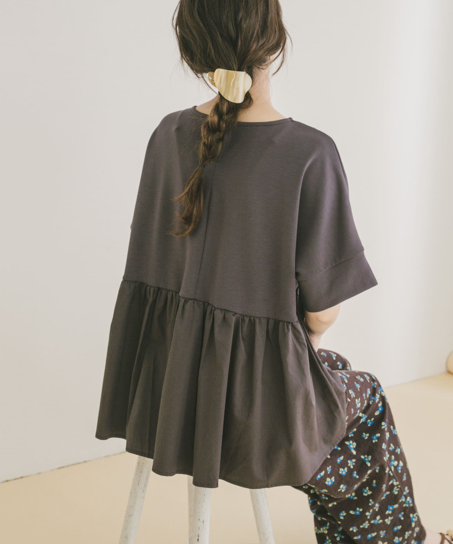 ポンチドッキング半袖トップス CHA FREE