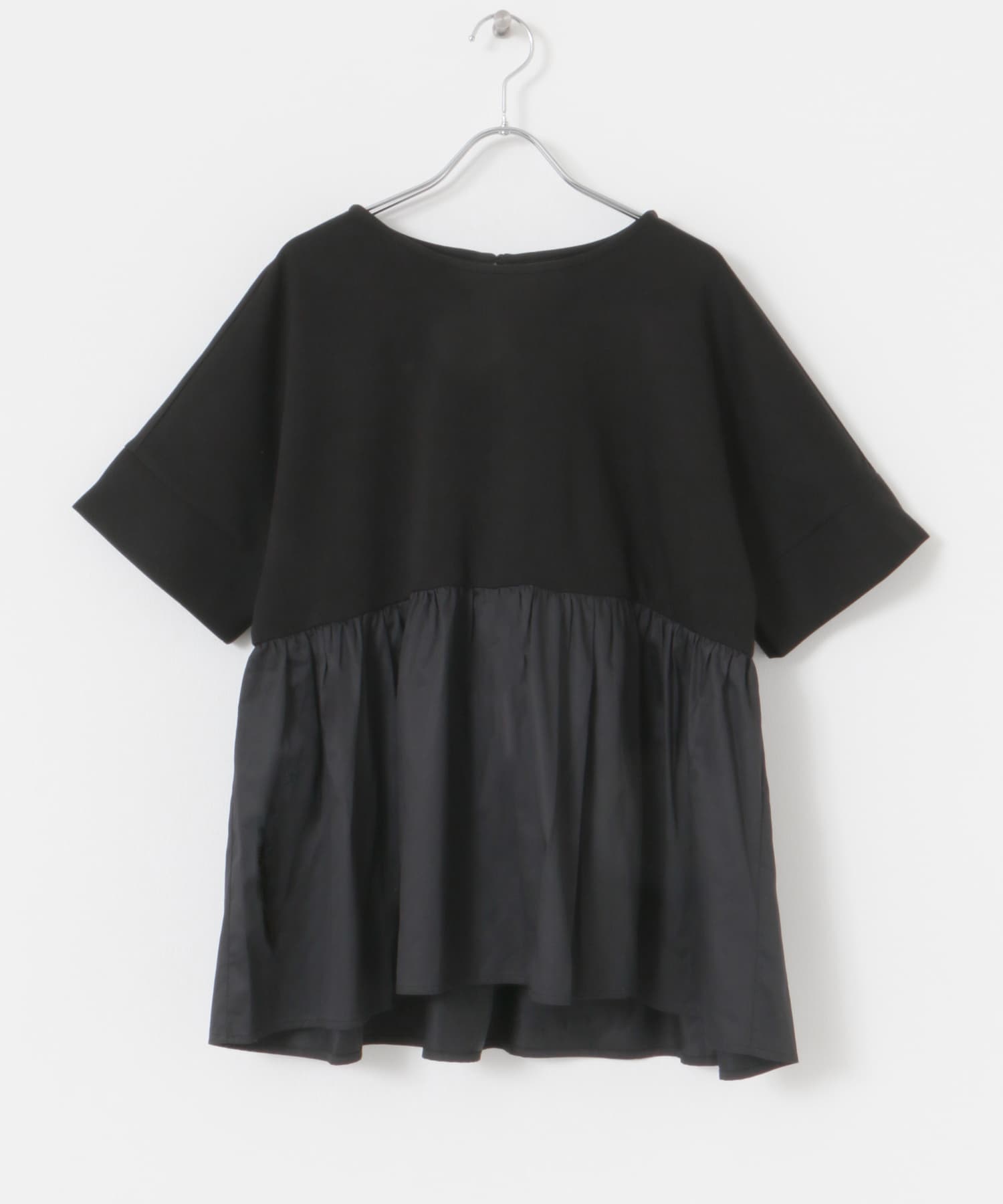 ポンチドッキング半袖トップス BLK FREE