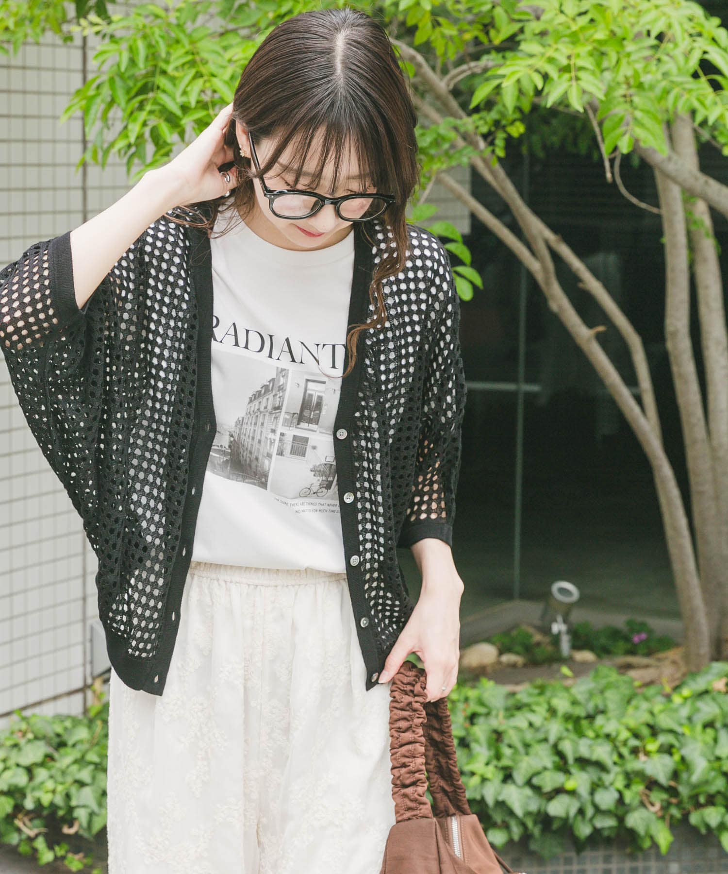 メッシュニットカーディガン BLK FREE