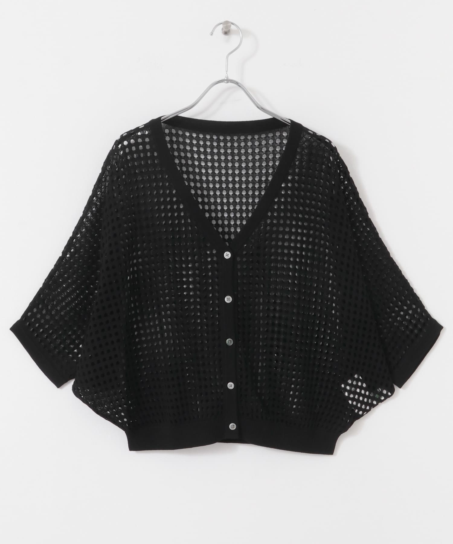 メッシュニットカーディガン BLK FREE