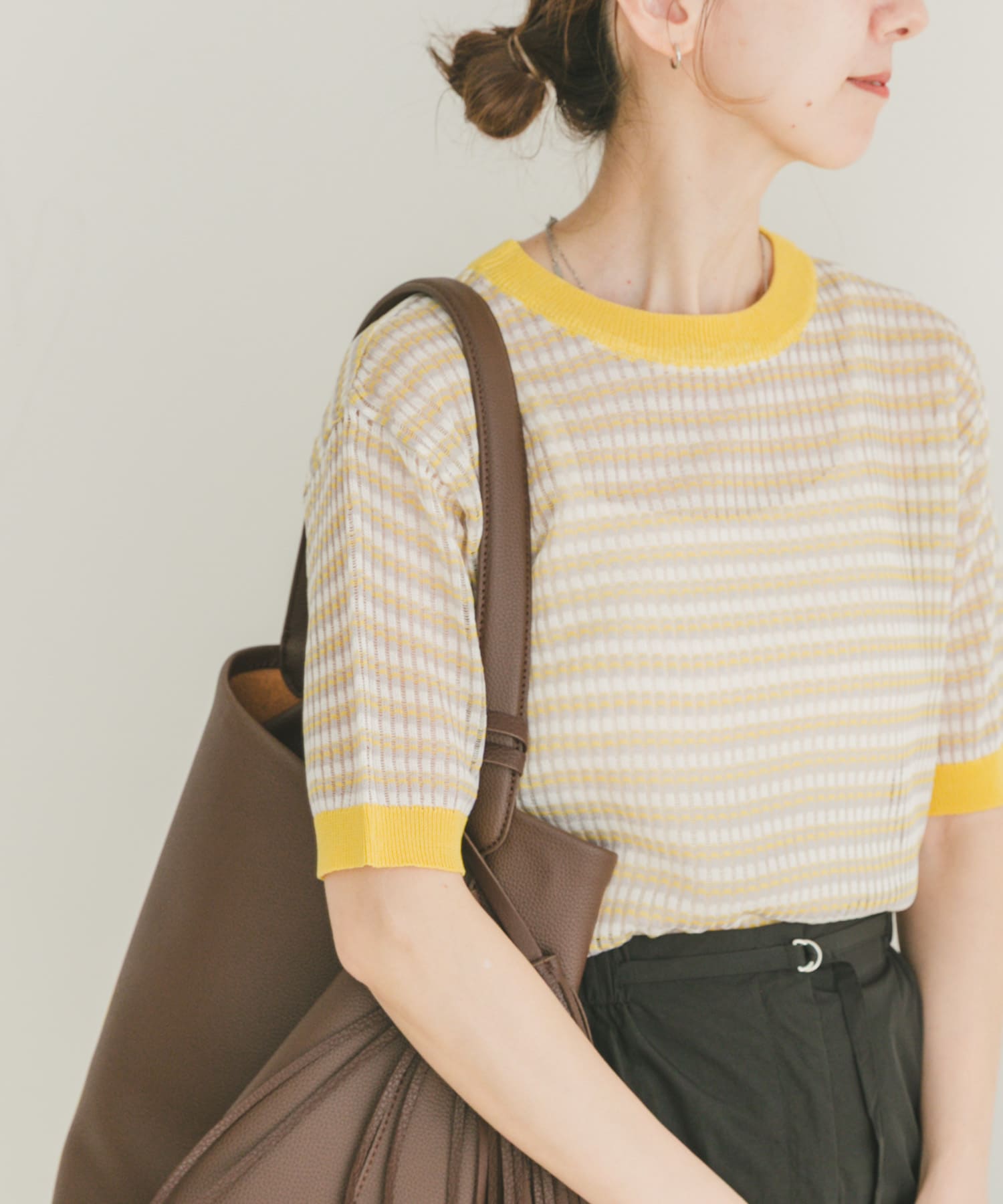 シアーボーダー半袖ニット