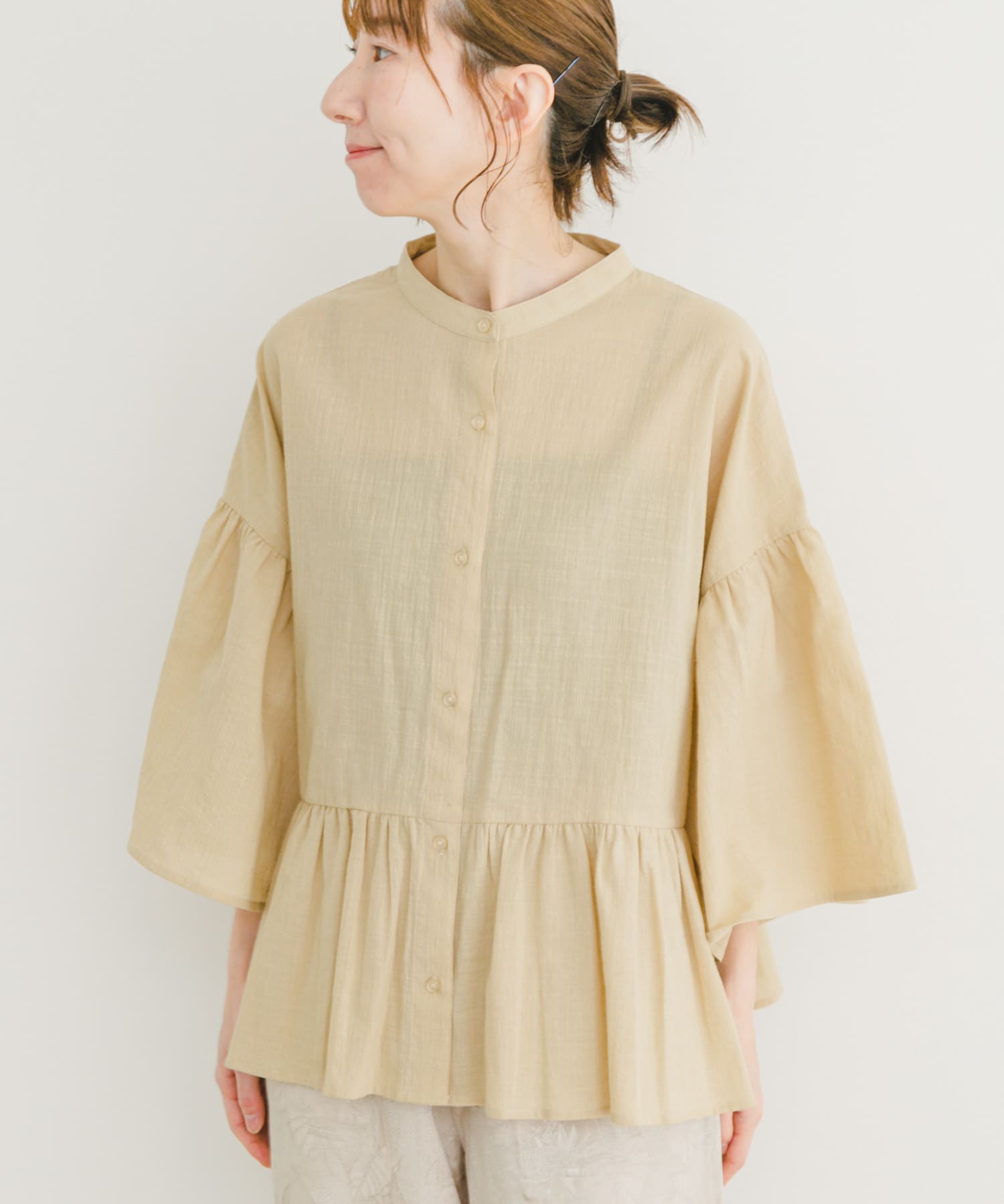 バンドカラーティアードシャツ