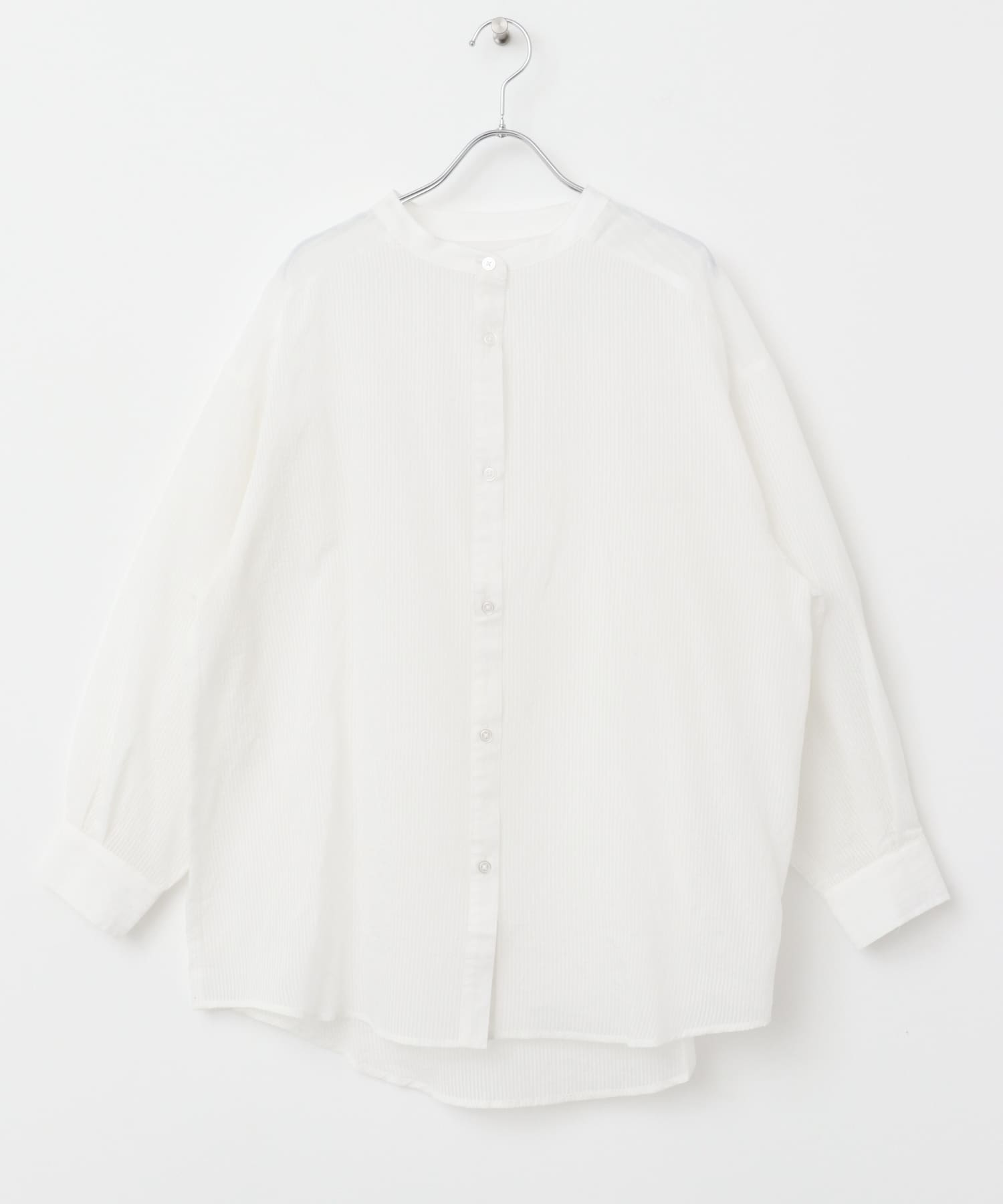 シアーストライプバンドカラーシャツ WHT FREE