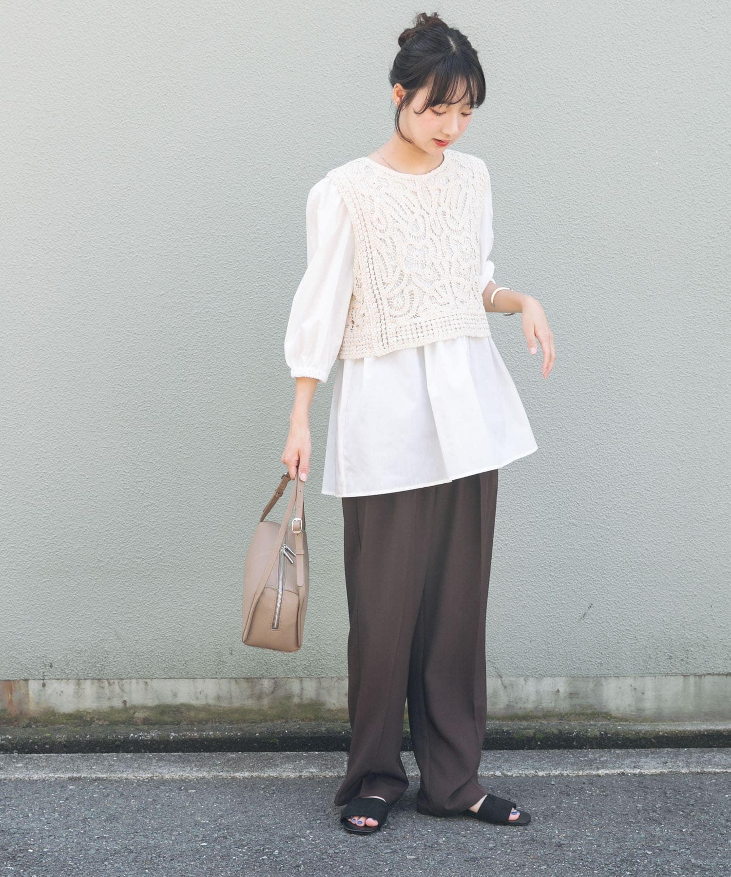 【極美品】UNDERCOVER シャツ 長袖 レース ドッキング チュニック M レースベストドッキングチュニック(FREE L.BEG): トップス