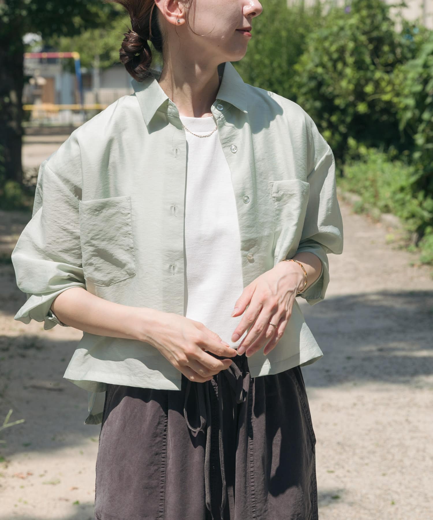 クロップドシアーシャツ