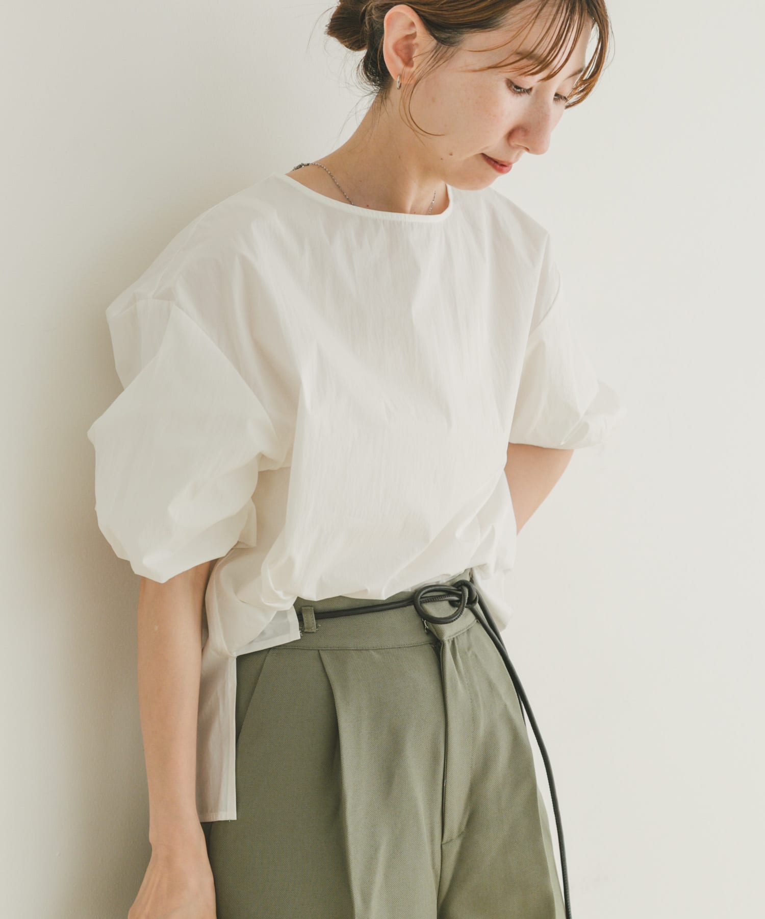 コットンナイロンバルーンスリーブプルオーバー