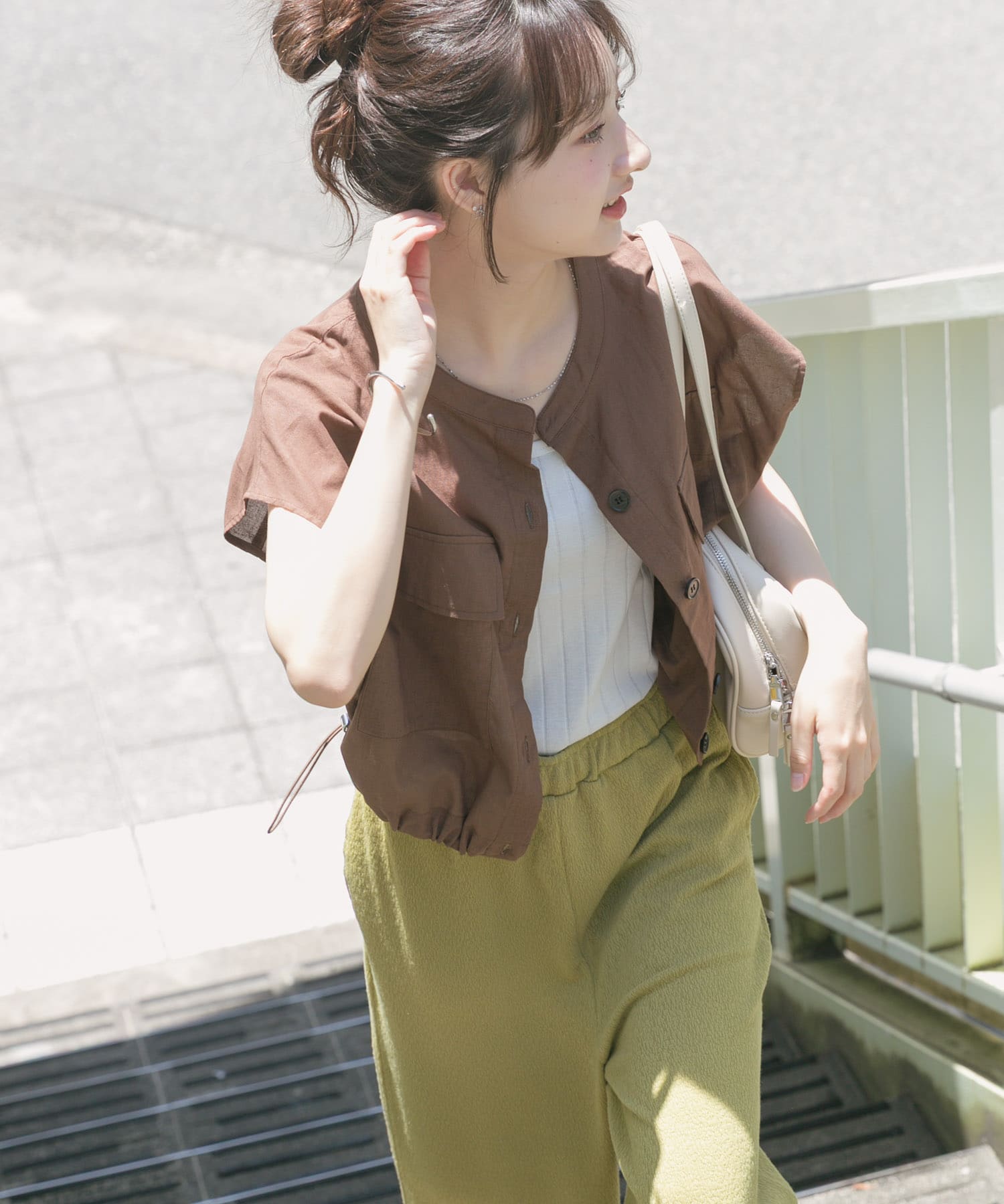 リネンミックスドロストポケットシャツ(FREE BRN): トップス｜URBAN