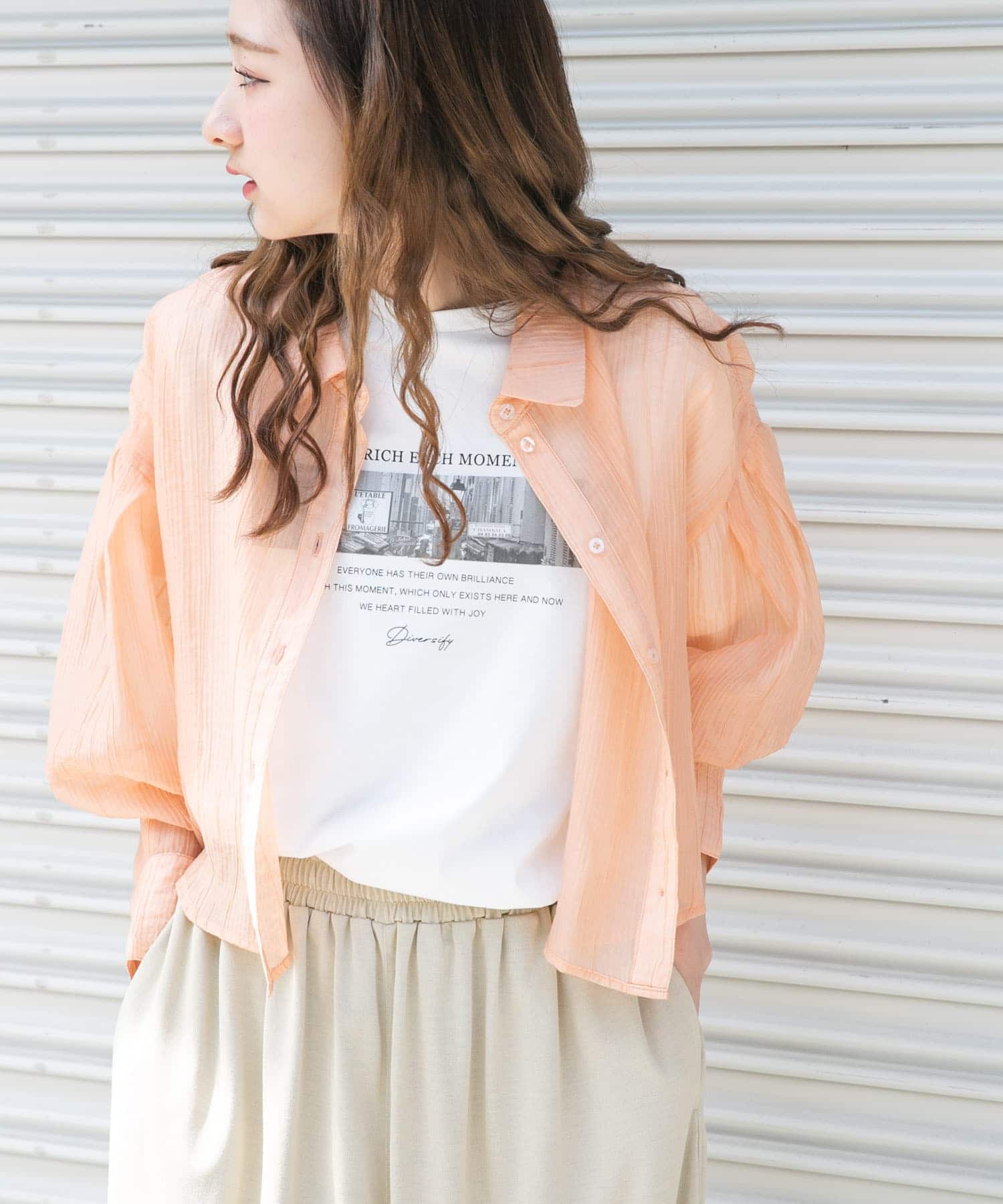 シアークロップドボリュームスリーブシャツ