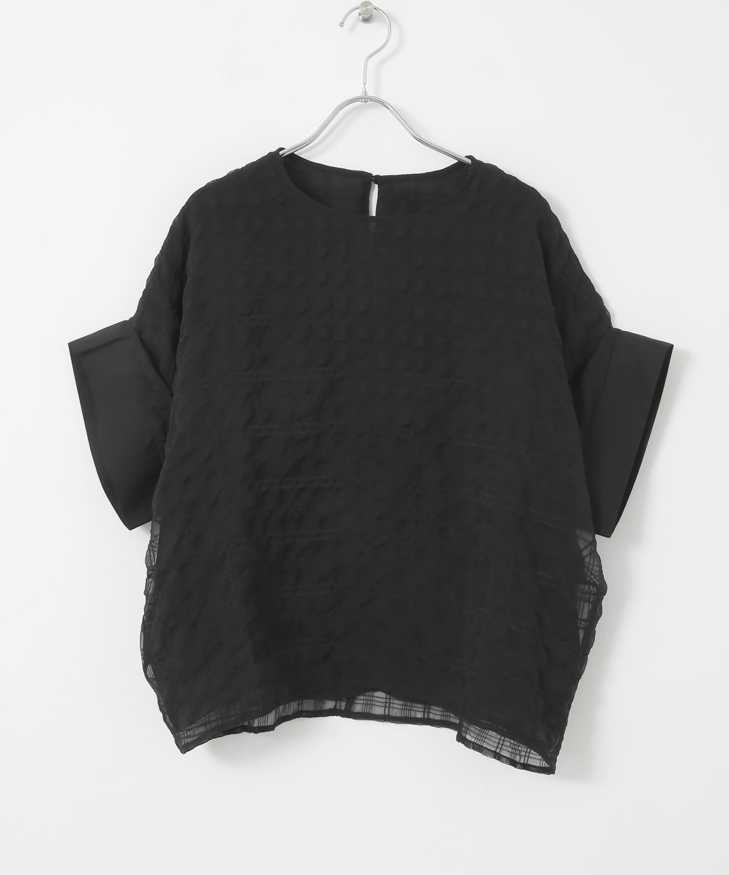 シアーチェックレイヤードブラウス BLK FREE