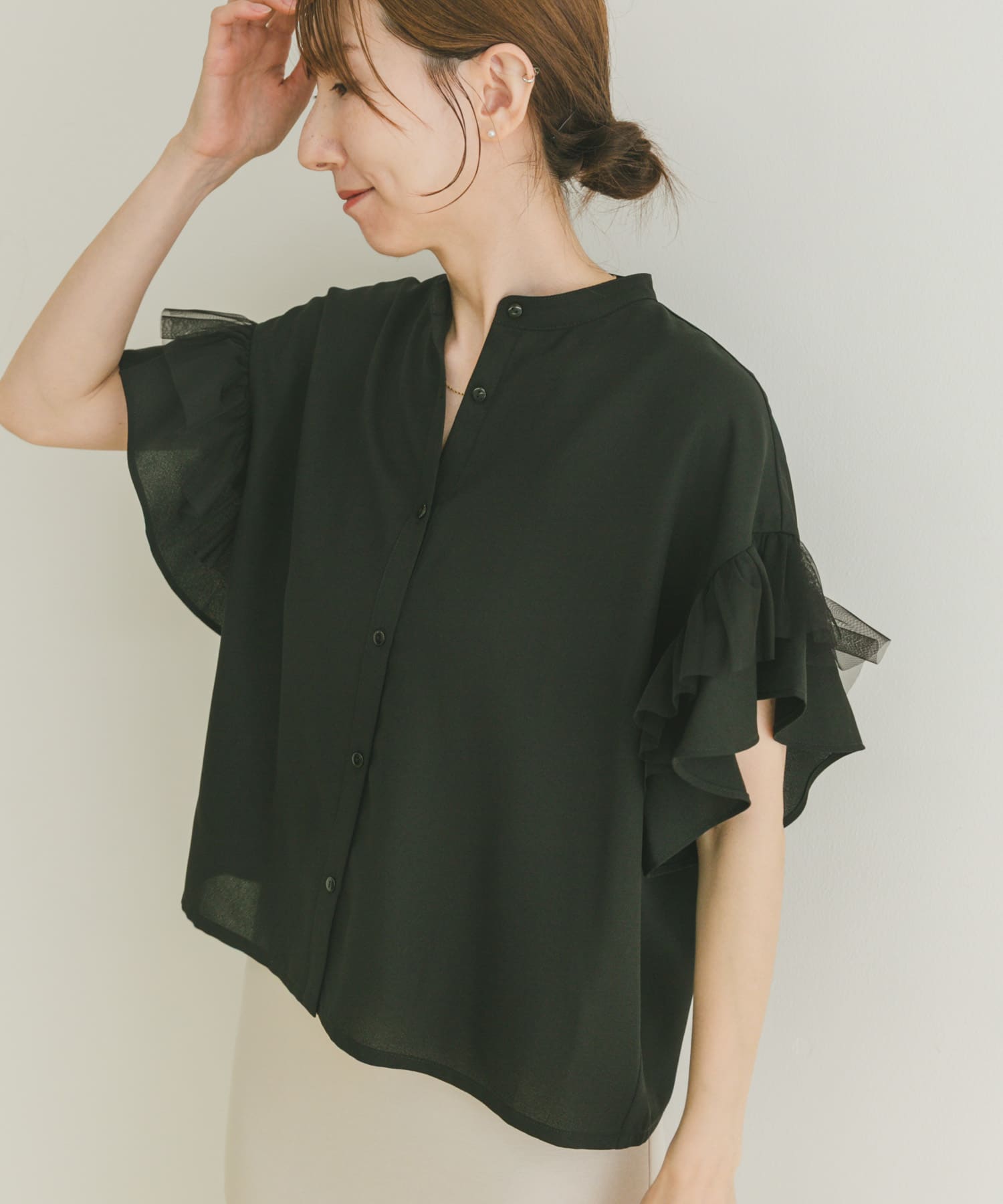チュールドッキングフリルブラウス