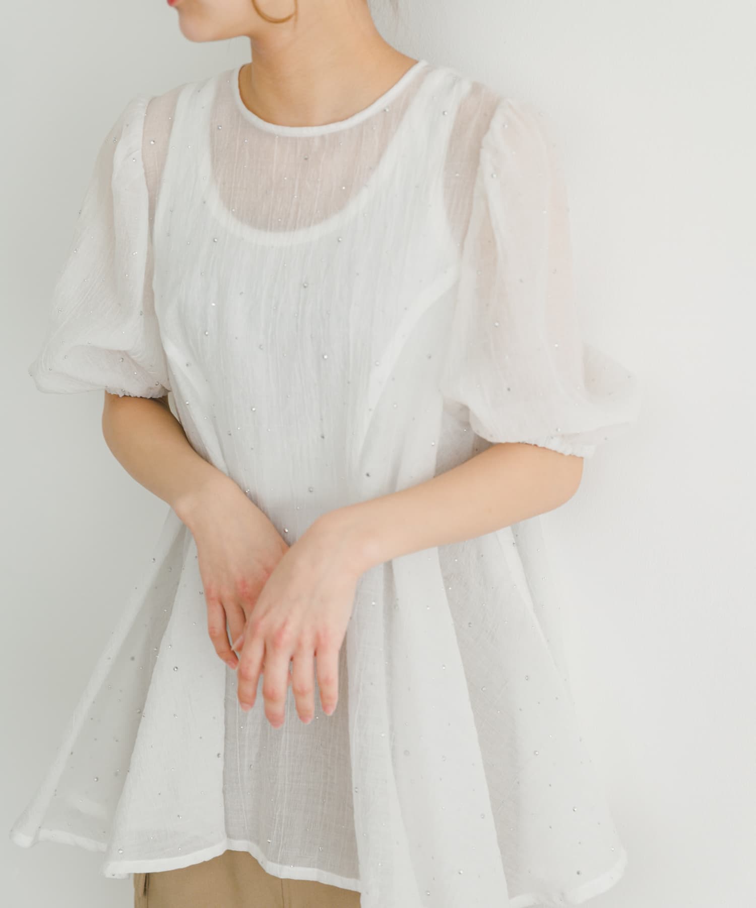 ラメストーンシアーブラウス(FREE WHT): トップス｜URBAN