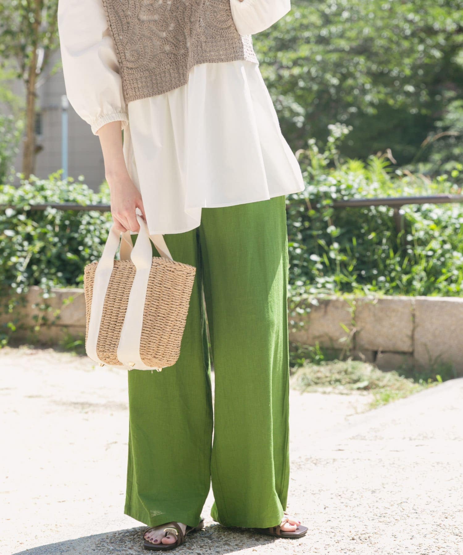 『Sサイズあり』『洗濯可』リネンレーヨンワイドパンツ