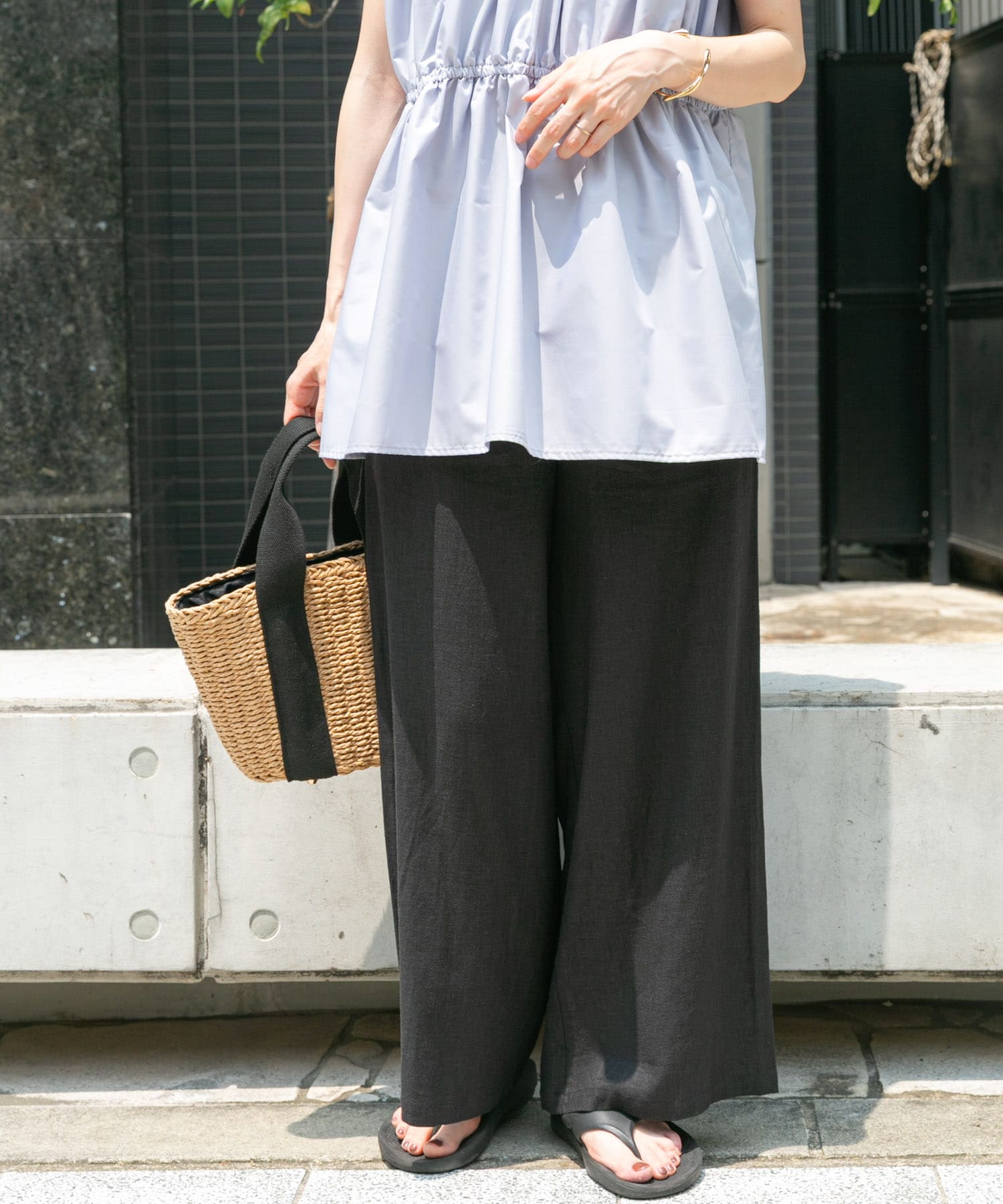 『Sサイズあり』『洗濯可』リネンレーヨンワイドパンツ