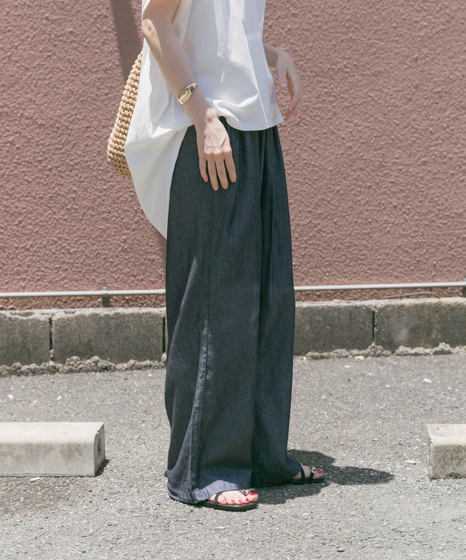 レーヨンデニムワイドパンツ