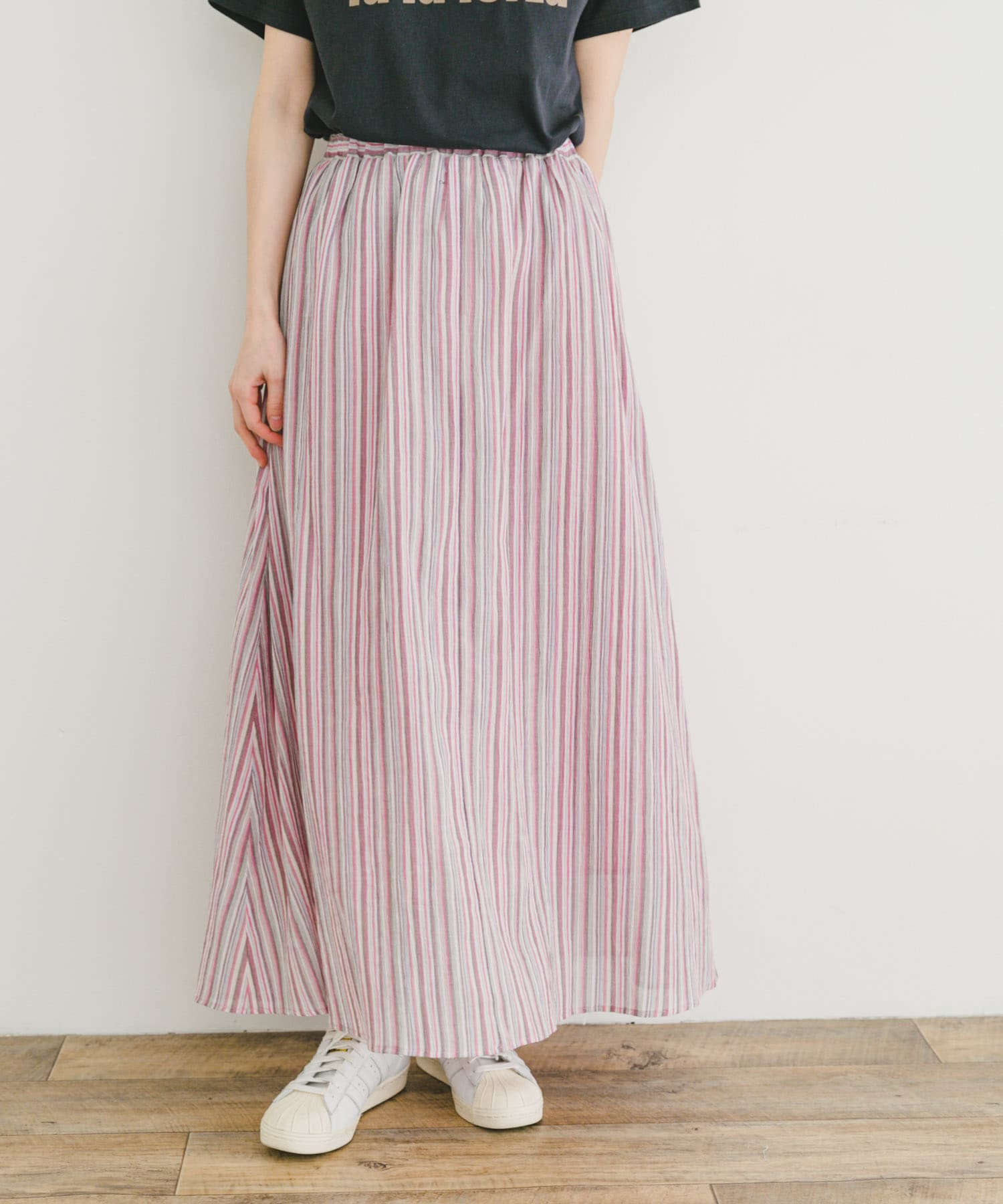 マルチストライプギャザースカート