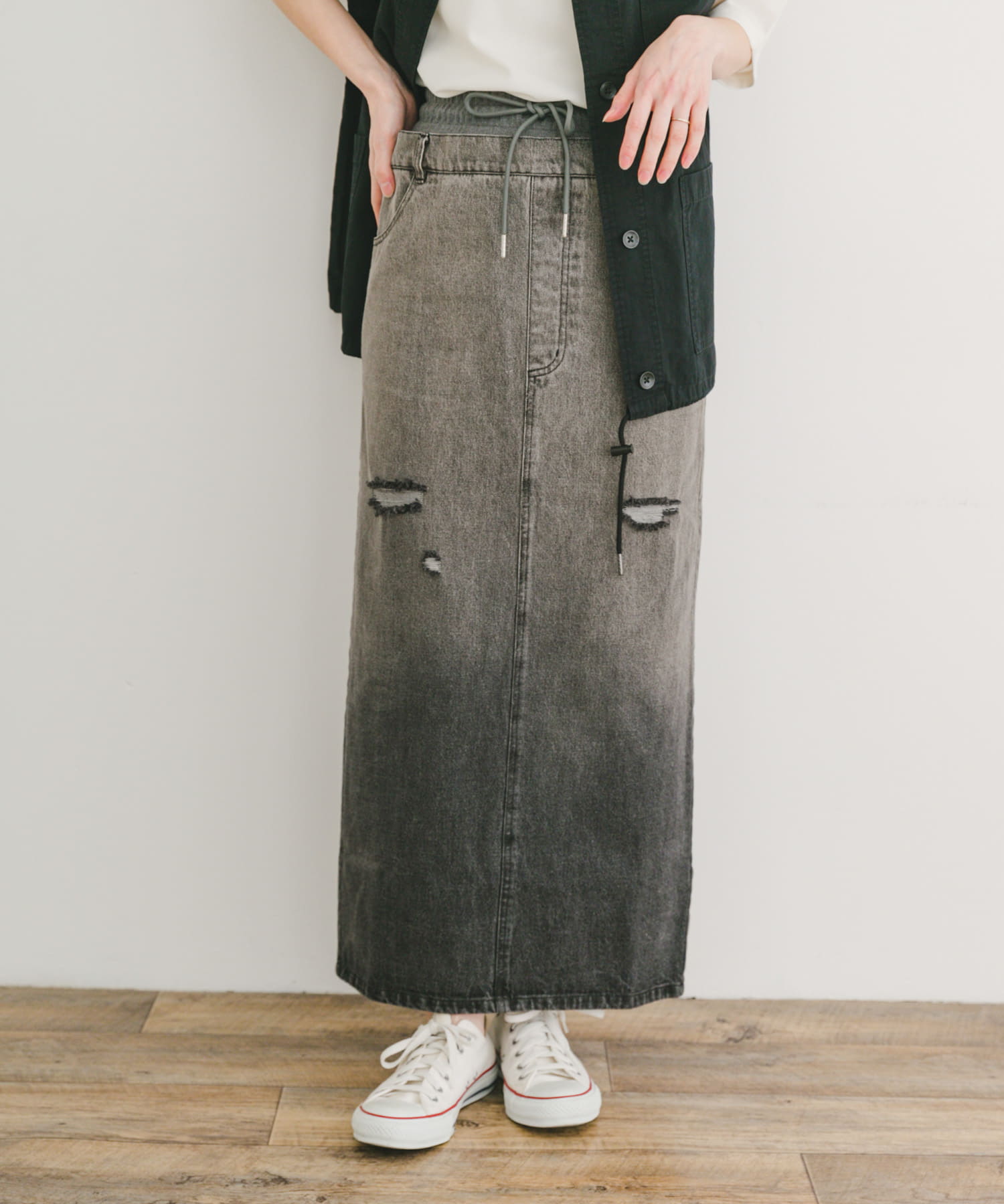 ダブルウエストデニムスカート