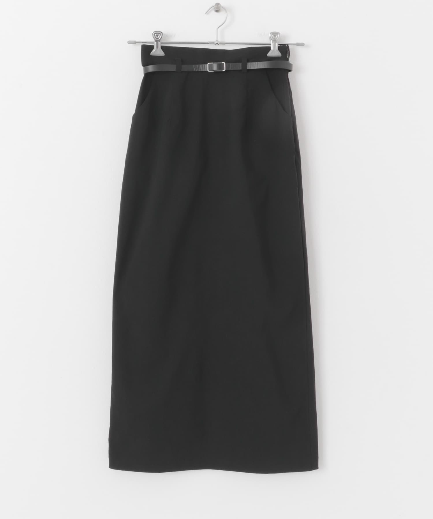 ベルト付きストレッチスカート BLK FREE